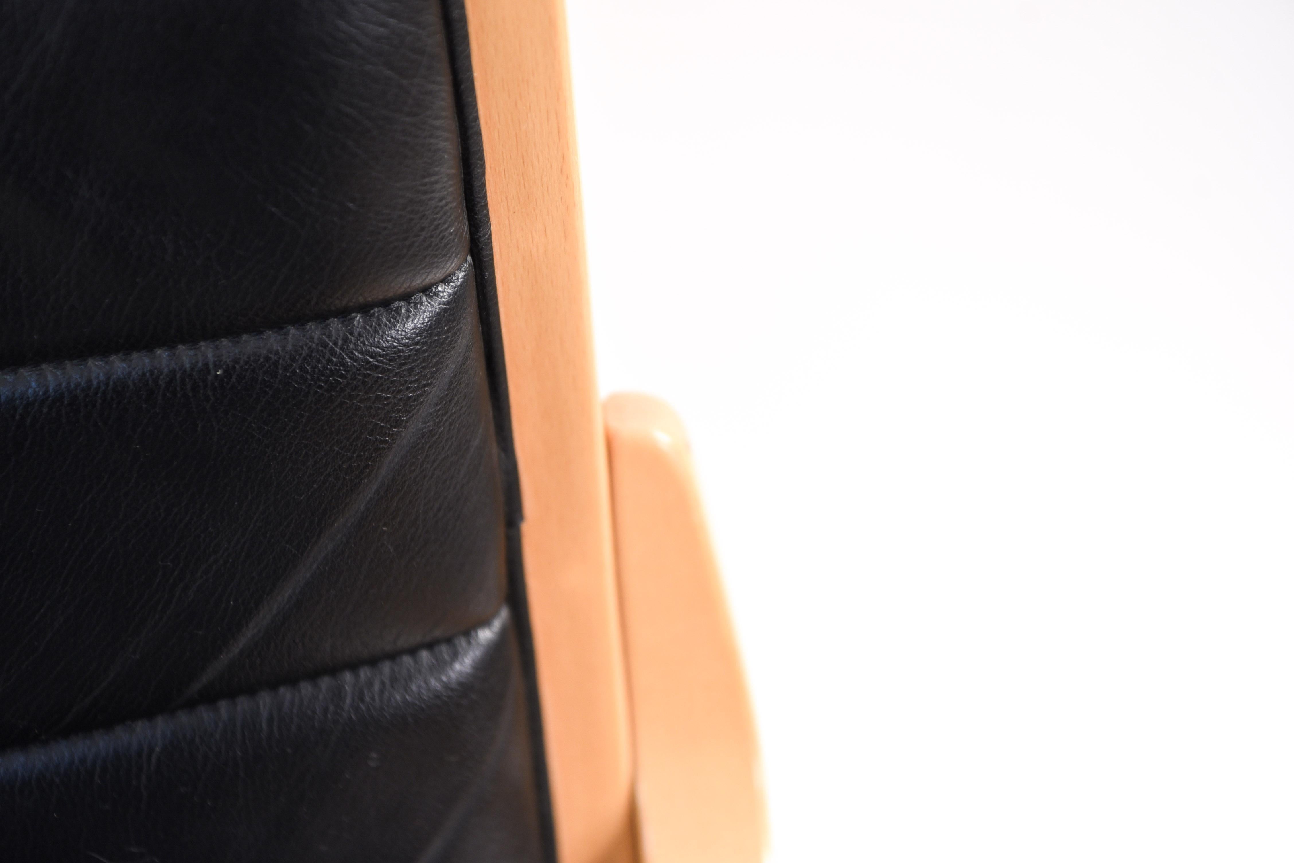 Pair of Beech and Leather Lounge Chairs by Farstrup, circa 1970s 4