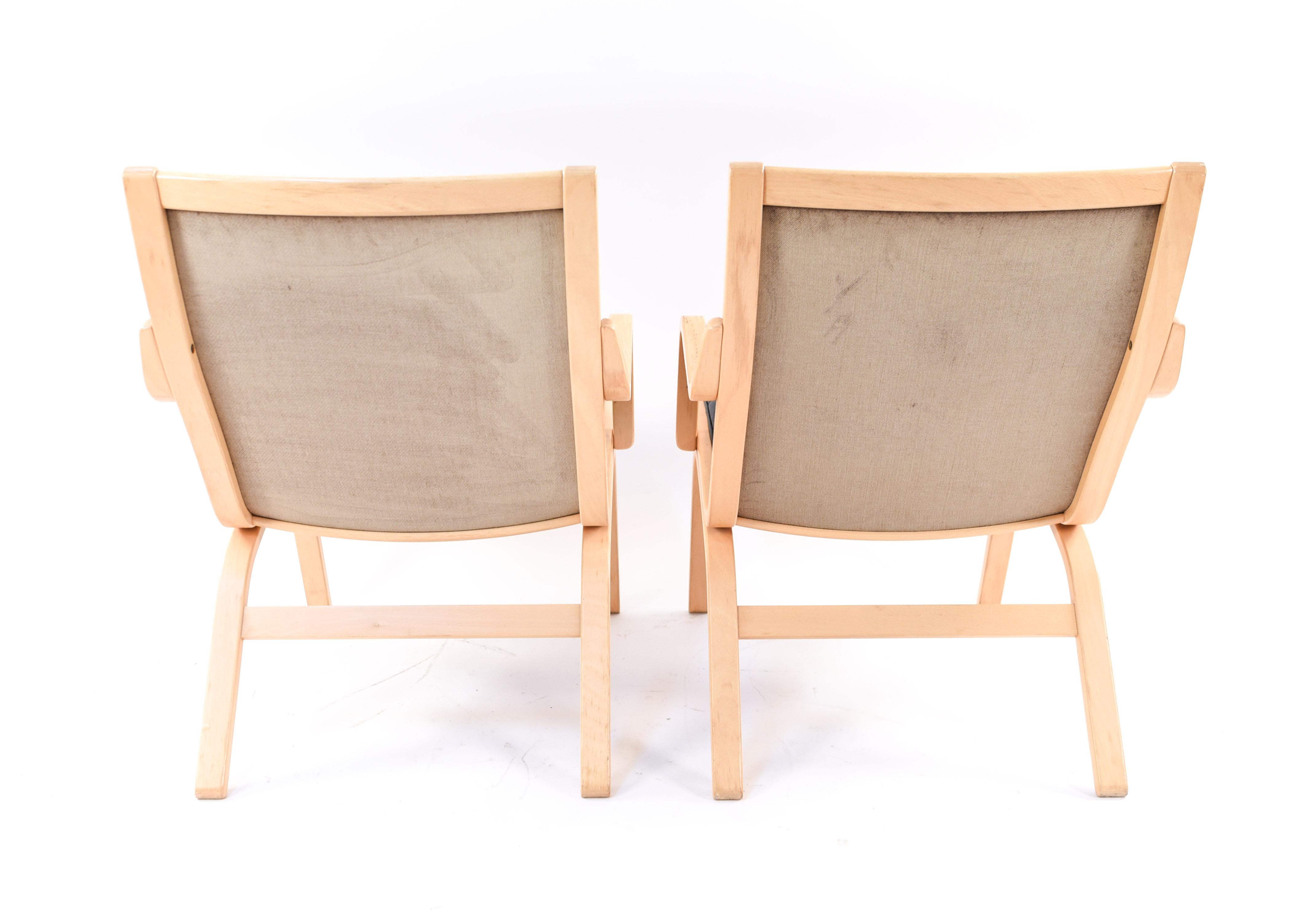 Pair of Beech and Leather Lounge Chairs by Farstrup, circa 1970s 6