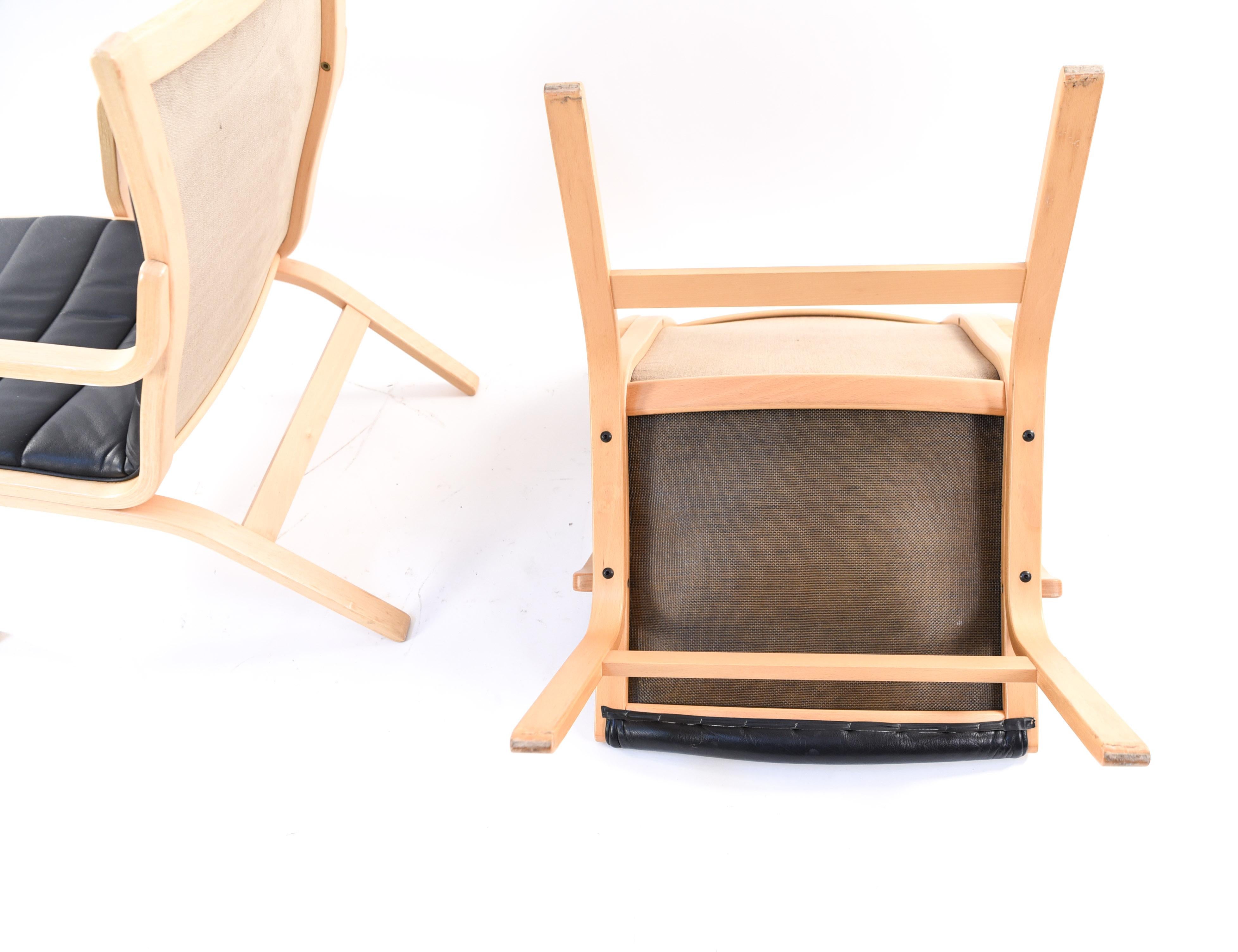 Pair of Beech and Leather Lounge Chairs by Farstrup, circa 1970s 8
