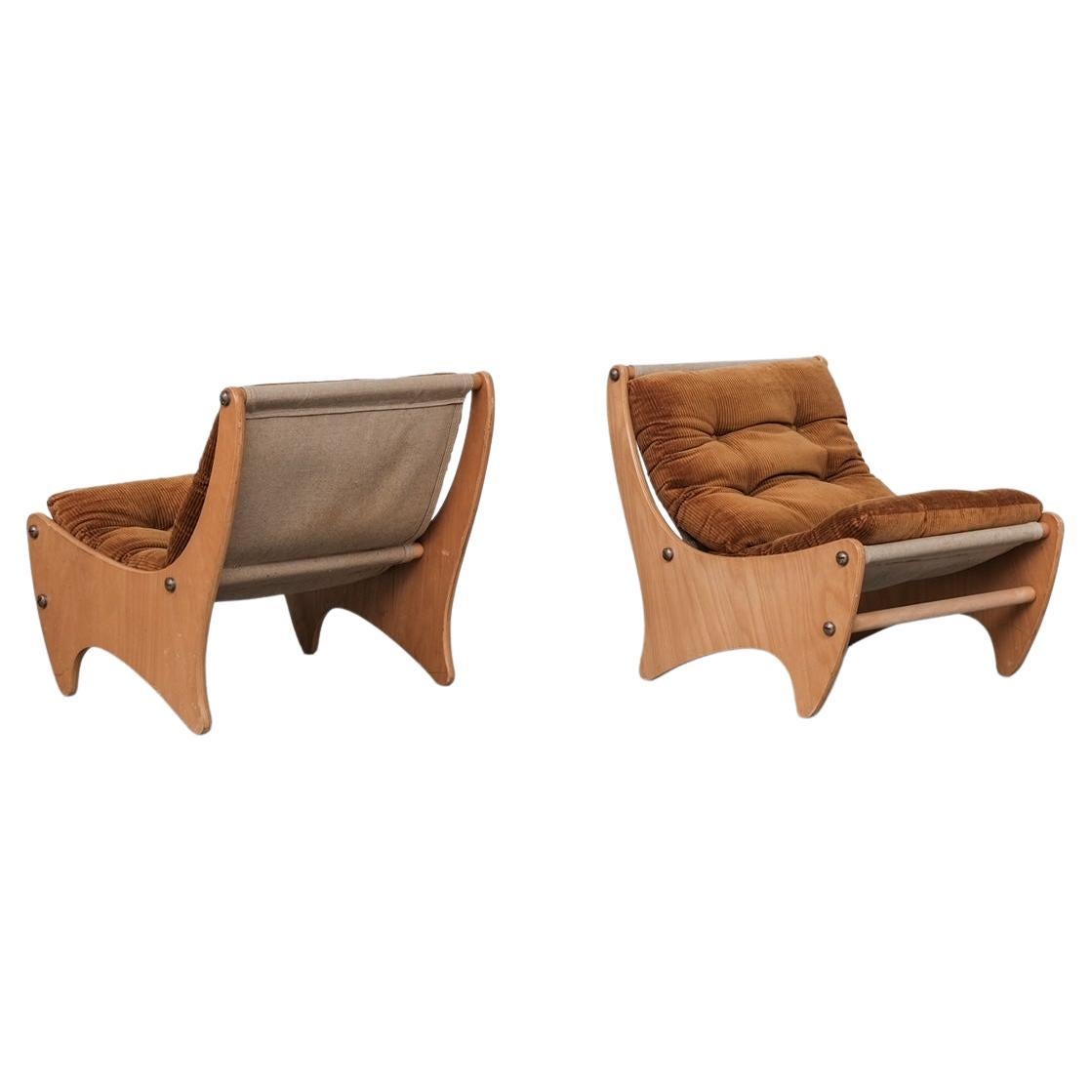 Pair of Beech Mid-Century Danish Lounge Chairs