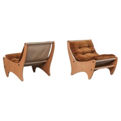 Vintage Pair of Beech Mid-Century Danish Lounge Chairs