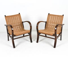 Paire de fauteuils en hêtre et cordon de papier à la manière d'Erich Dieckmann