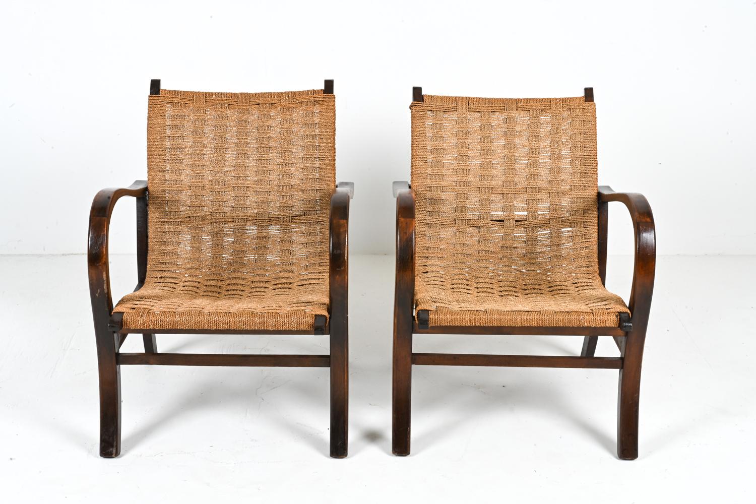 European Pair of Beech & Papercord Armchairs in the Manner of Erich Dieckmann For Sale