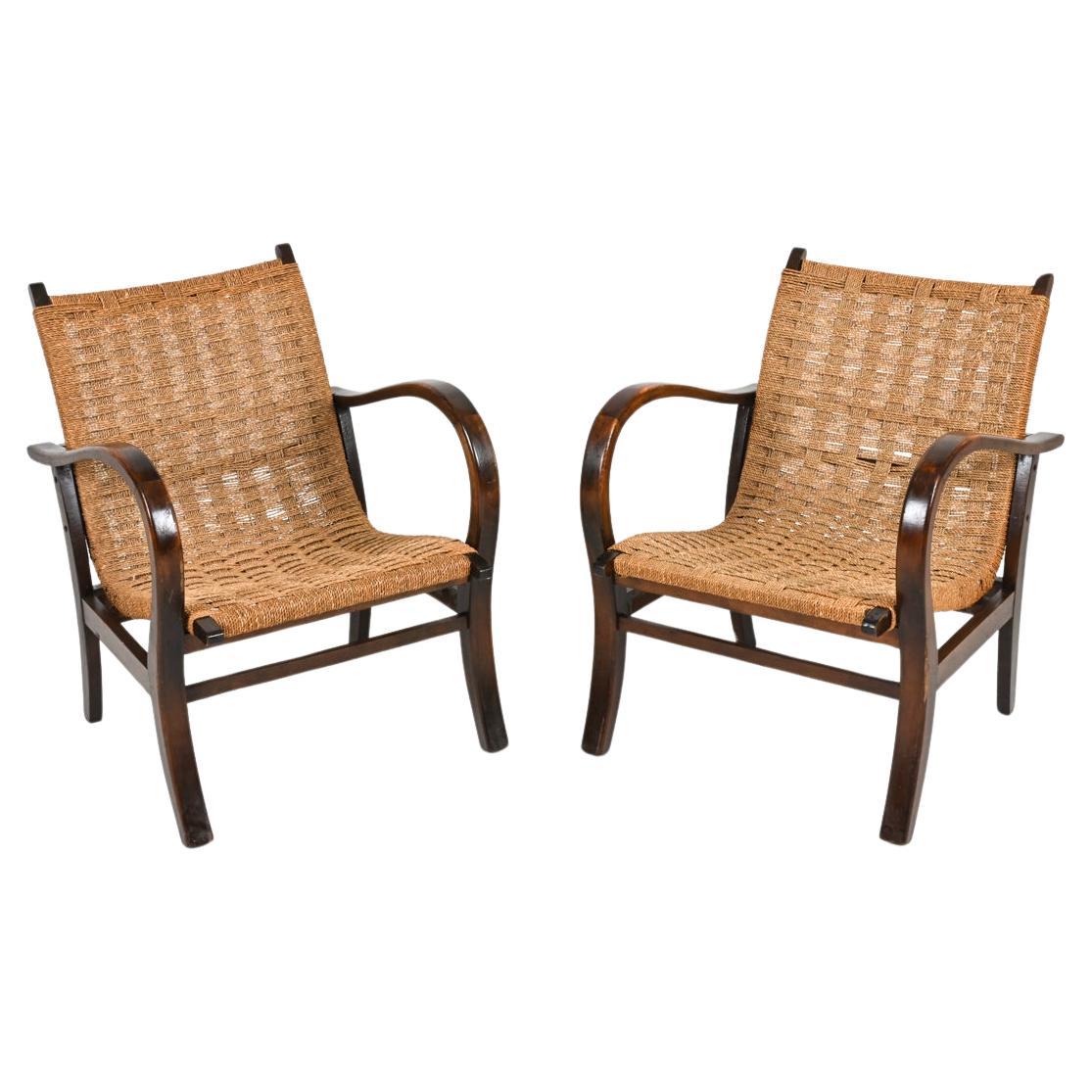 Pair of Beech & Papercord Armchairs in the Manner of Erich Dieckmann For Sale