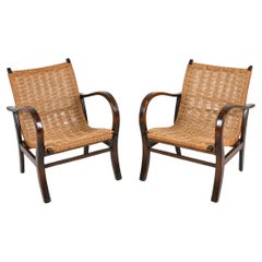 Pair of Beech & Papercord Armchairs in the Manner of Erich Dieckmann