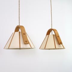 Coppia di lampade a sospensione in legno di Beeche di Jan Wood Light, anni '70, Svezia