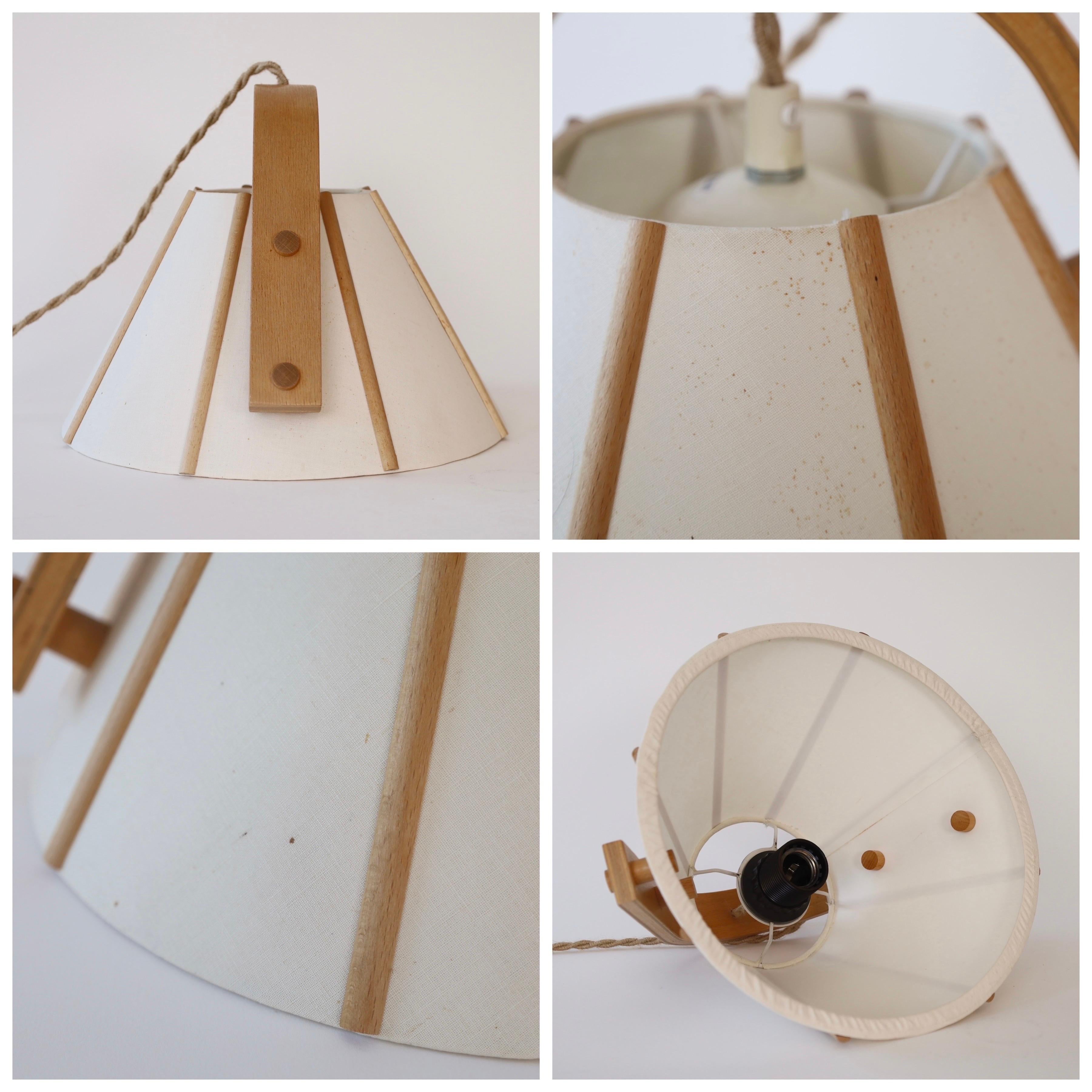 Pair of Beech wood pendant lights by Jan Wickelgren, 1970s, Sweden 3