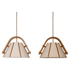 Pair of Beech wood pendant lights by Jan Wickelgren, 1970s, Sweden