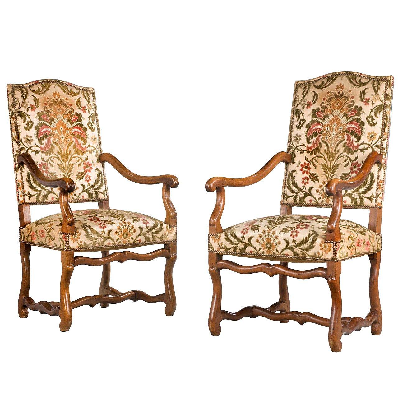Pair of Beechwood 17th Century Design Armchairs