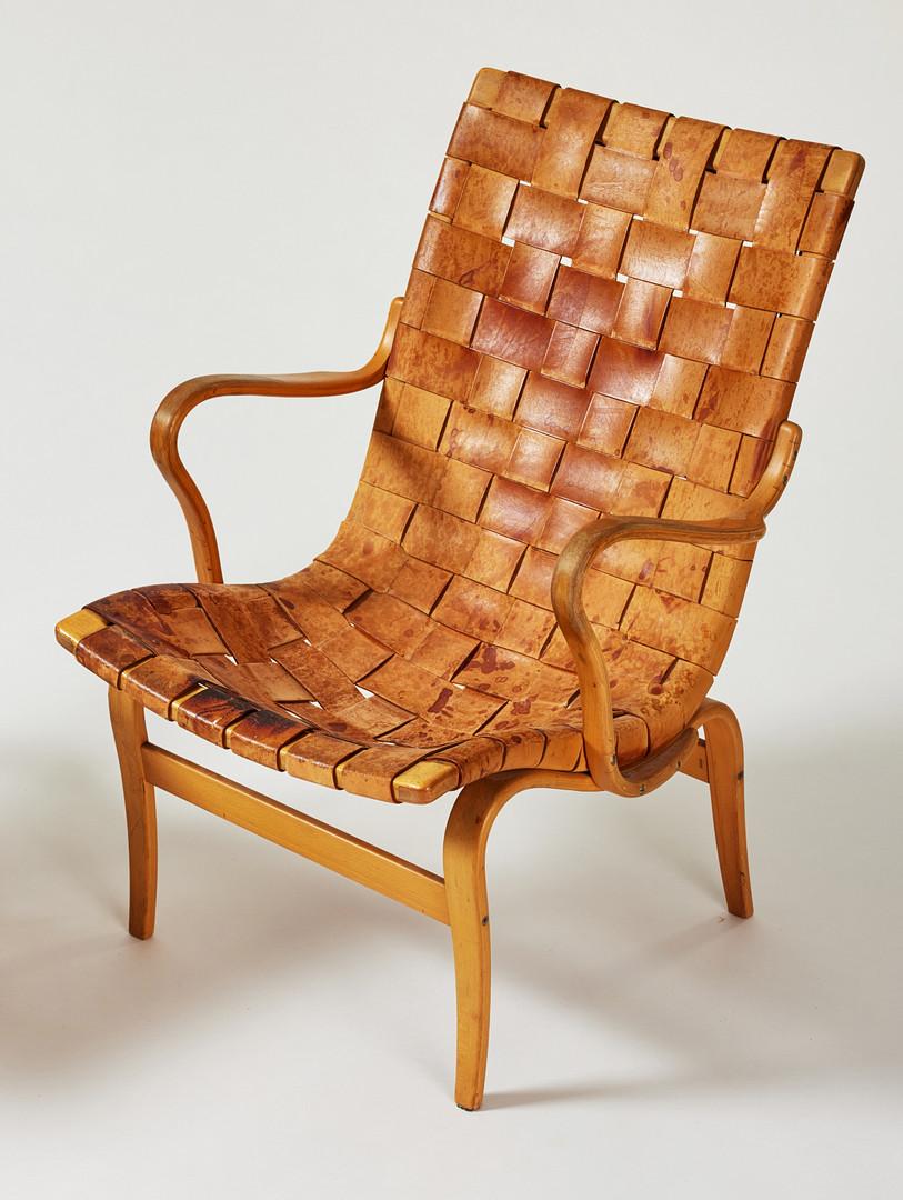 Leather Pair of beechwood and patinated leather Easy Reading Chairs by Bruno Mathsson For Sale