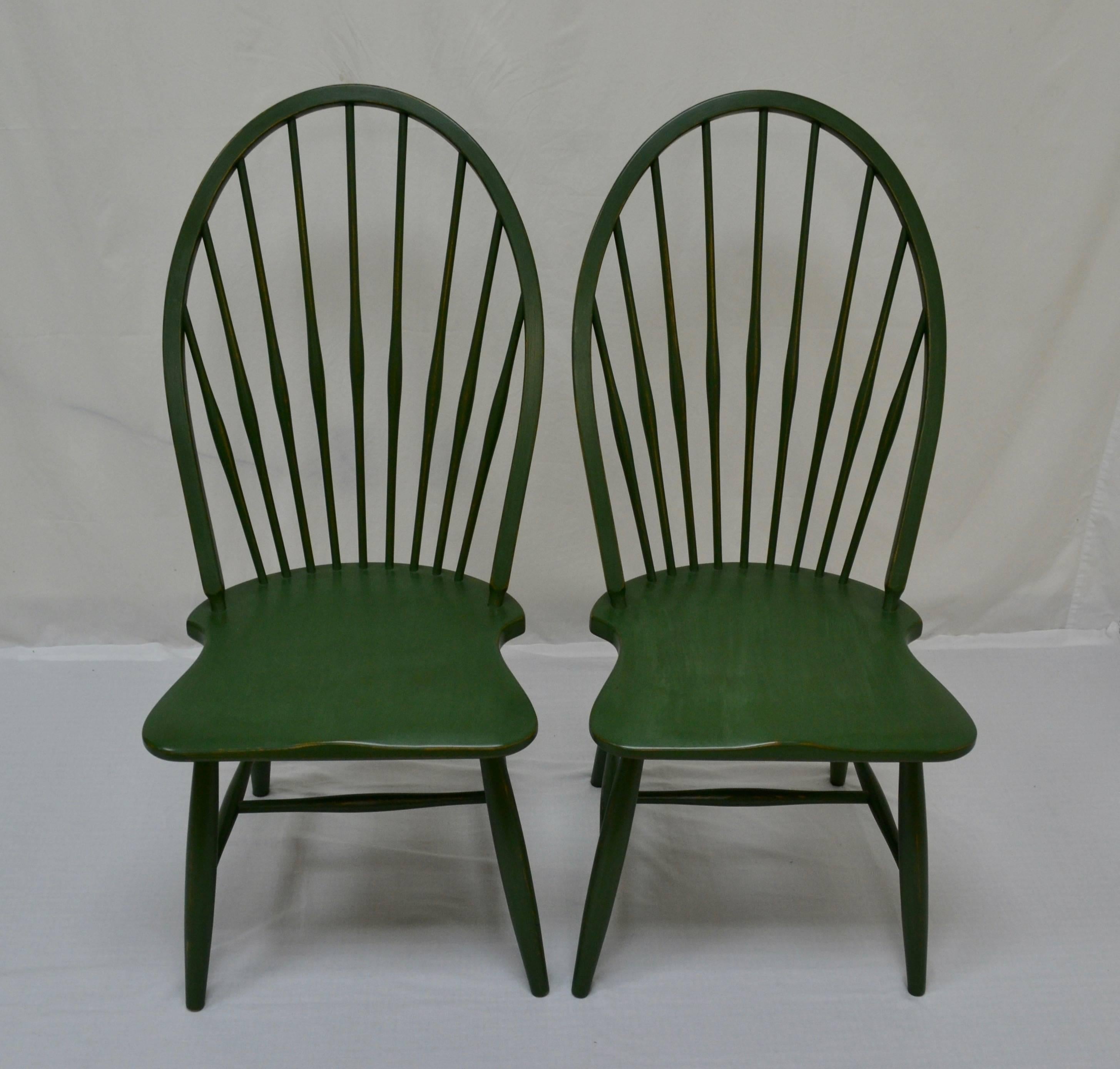 These are faithful beechwood copies of an eighteenth century hoopback Windsor chair, from the beautifully-shaped saddle to the swollen back spindles. They are also extremely sturdy and comfortable. To maintain the spirit of authenticity, we have