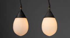 Pair of Behrens Opaline Teardrop Pendants. with Original Ceiling Roses