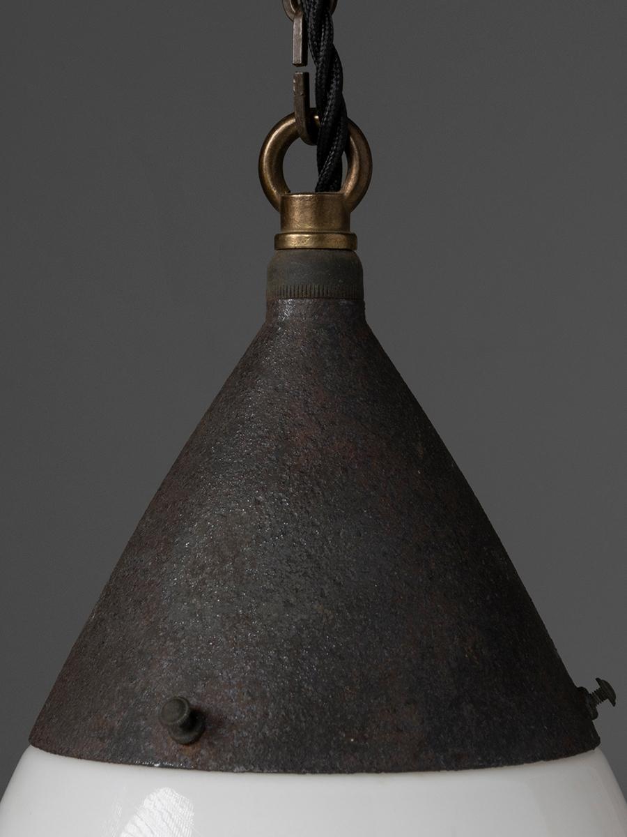 German Pair of Behrens Opaline Teardrop Pendants. with Original Ceiling Roses For Sale