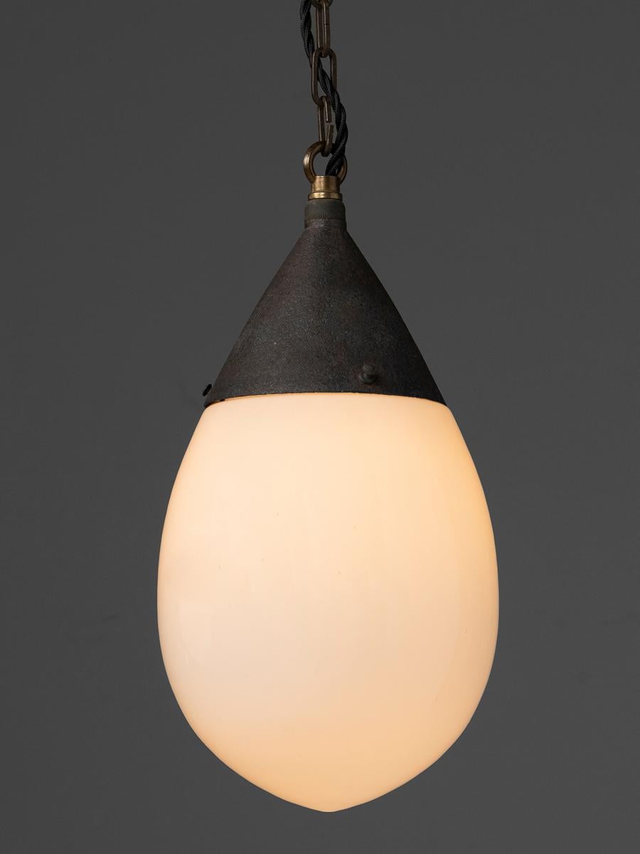 Mid-20th Century Pair of Behrens Opaline Teardrop Pendants. with Original Ceiling Roses For Sale