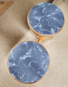 Pair of Beidermeier Style Round Pearwood Occasional Tables with Faux Marble Tops