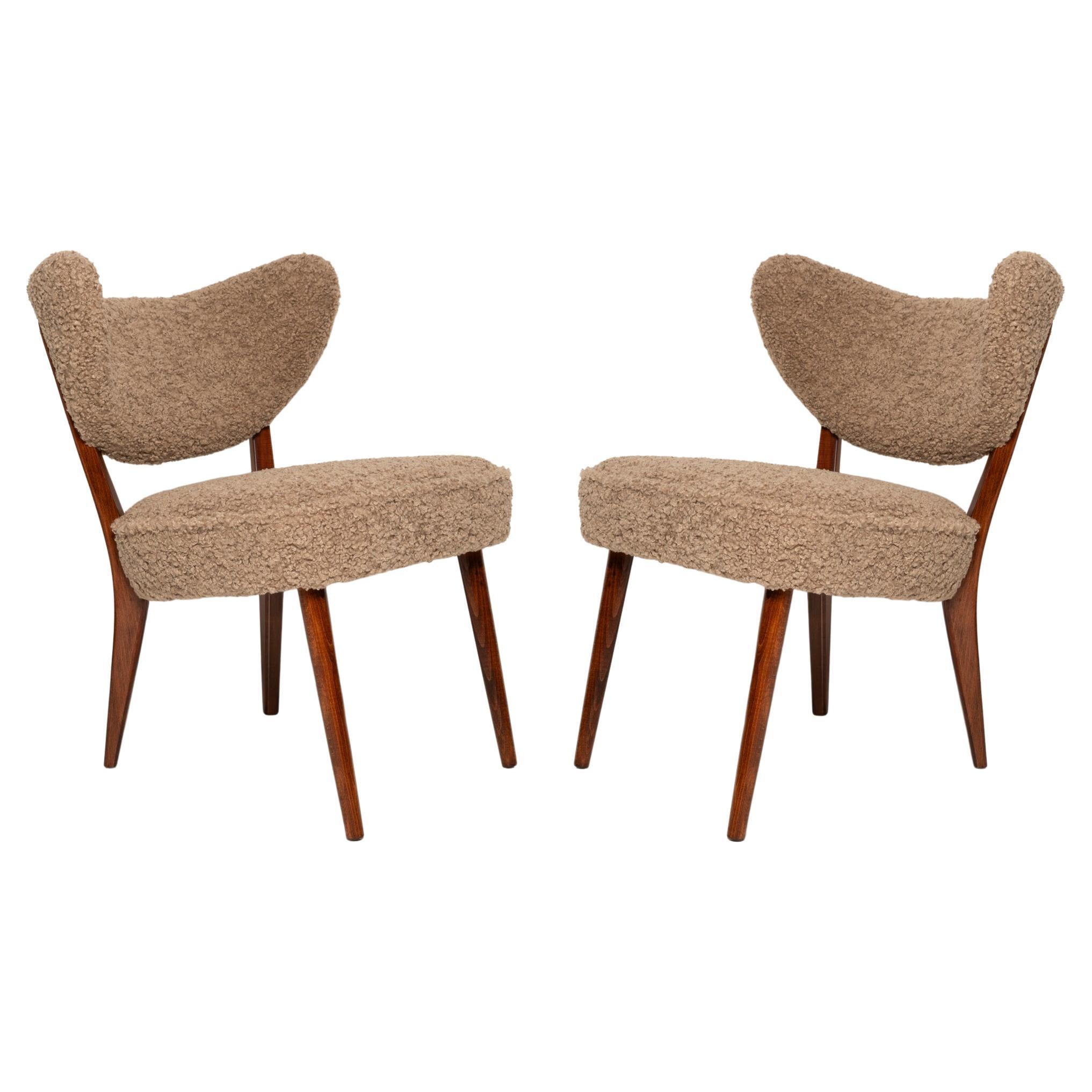 Pair of Beige Boucle Shell Club Chairs, by Vintola Studio, Europe, Poland For Sale