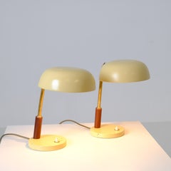 Pair of Beige & Brass Bauhaus Paavo Tynell Table Lamps Model. 5313, Taito 1940s