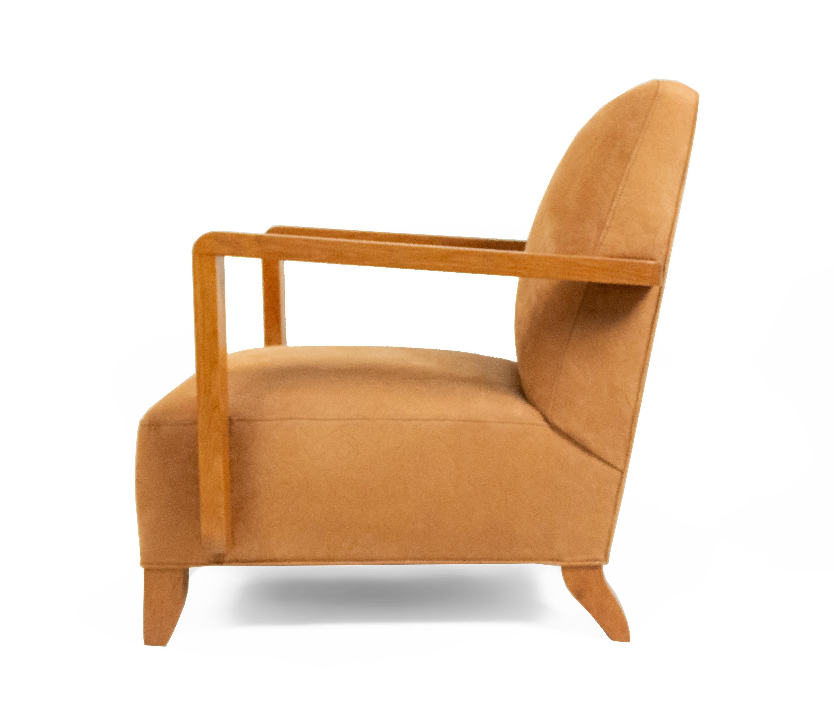Moderne Paire de fauteuils en chêne de style moderniste français brun clair en vente