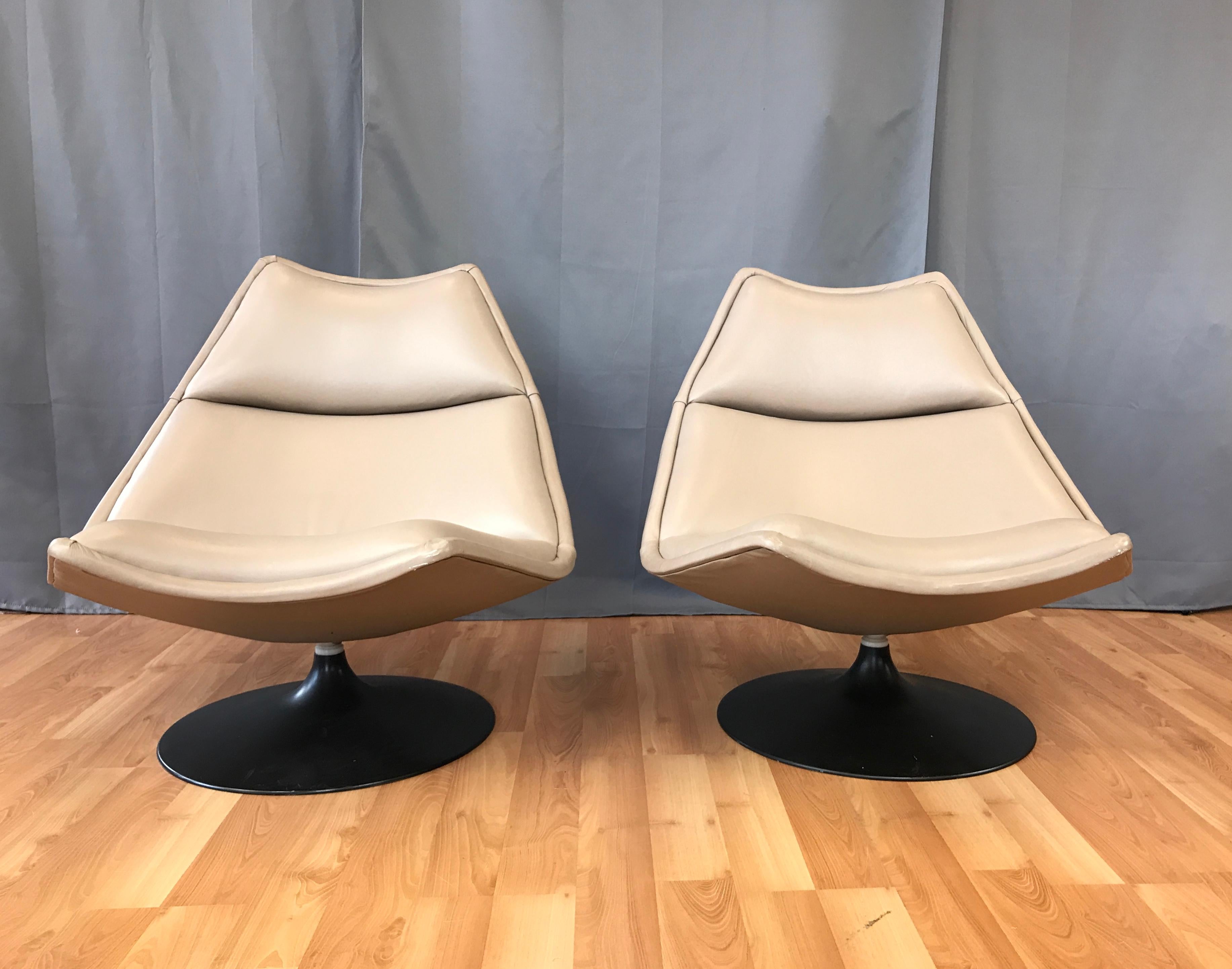 Dutch Pair of Geoffrey Harcourt for Artifort F511 Leather Swivel Lounge Chairs, 1970s