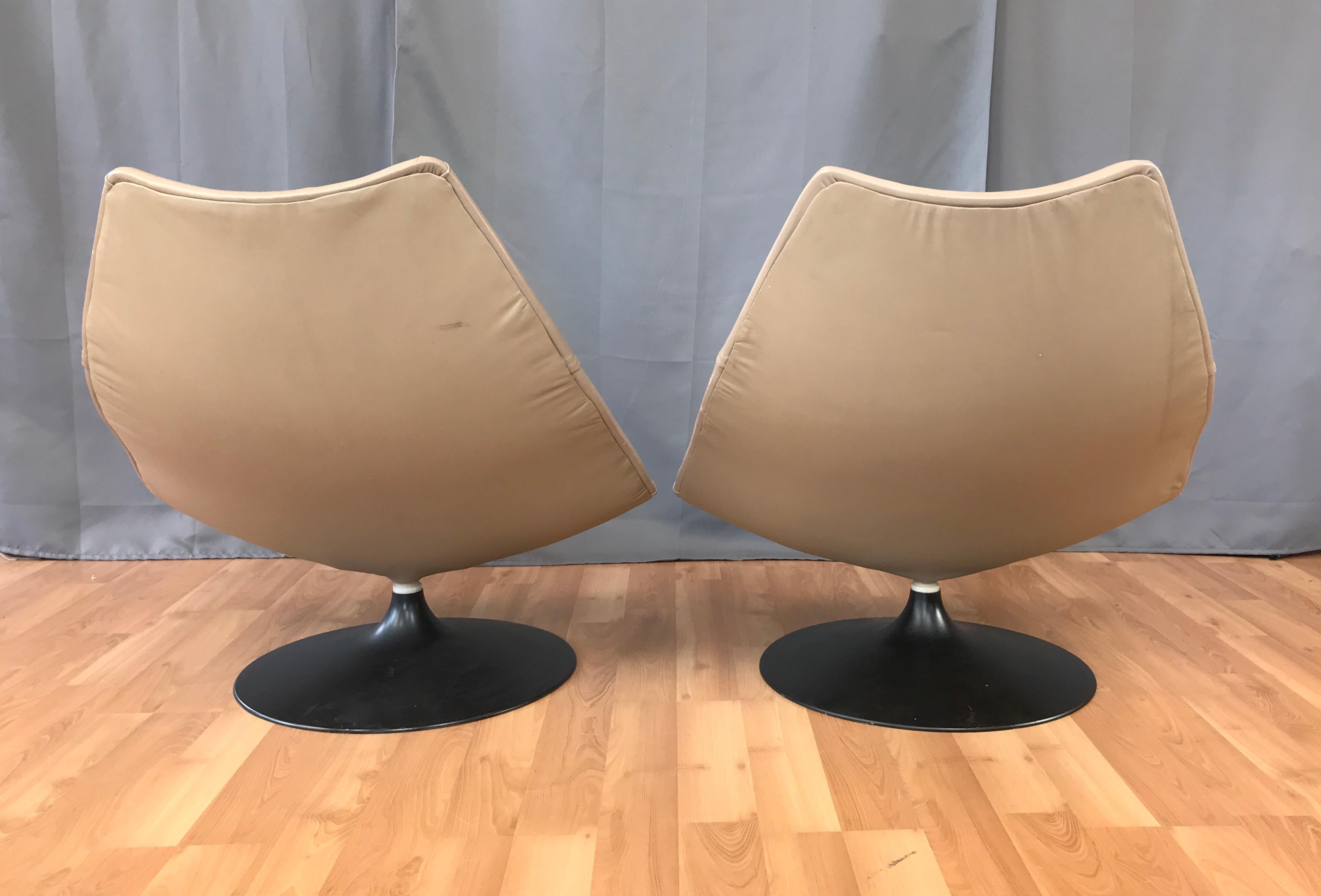 Late 20th Century Pair of Geoffrey Harcourt for Artifort F511 Leather Swivel Lounge Chairs, 1970s