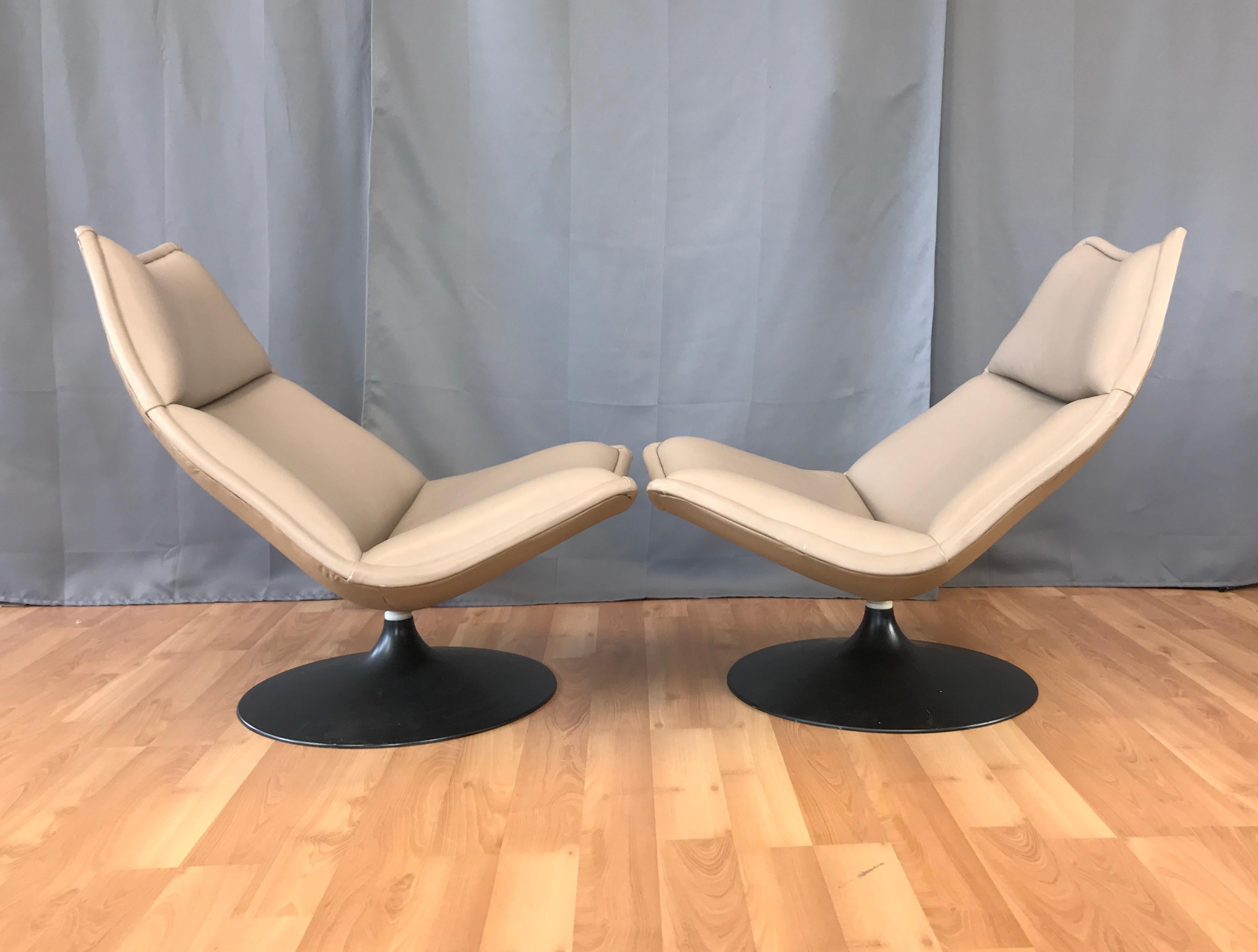 Pair of Geoffrey Harcourt for Artifort F511 Leather Swivel Lounge Chairs, 1970s 1
