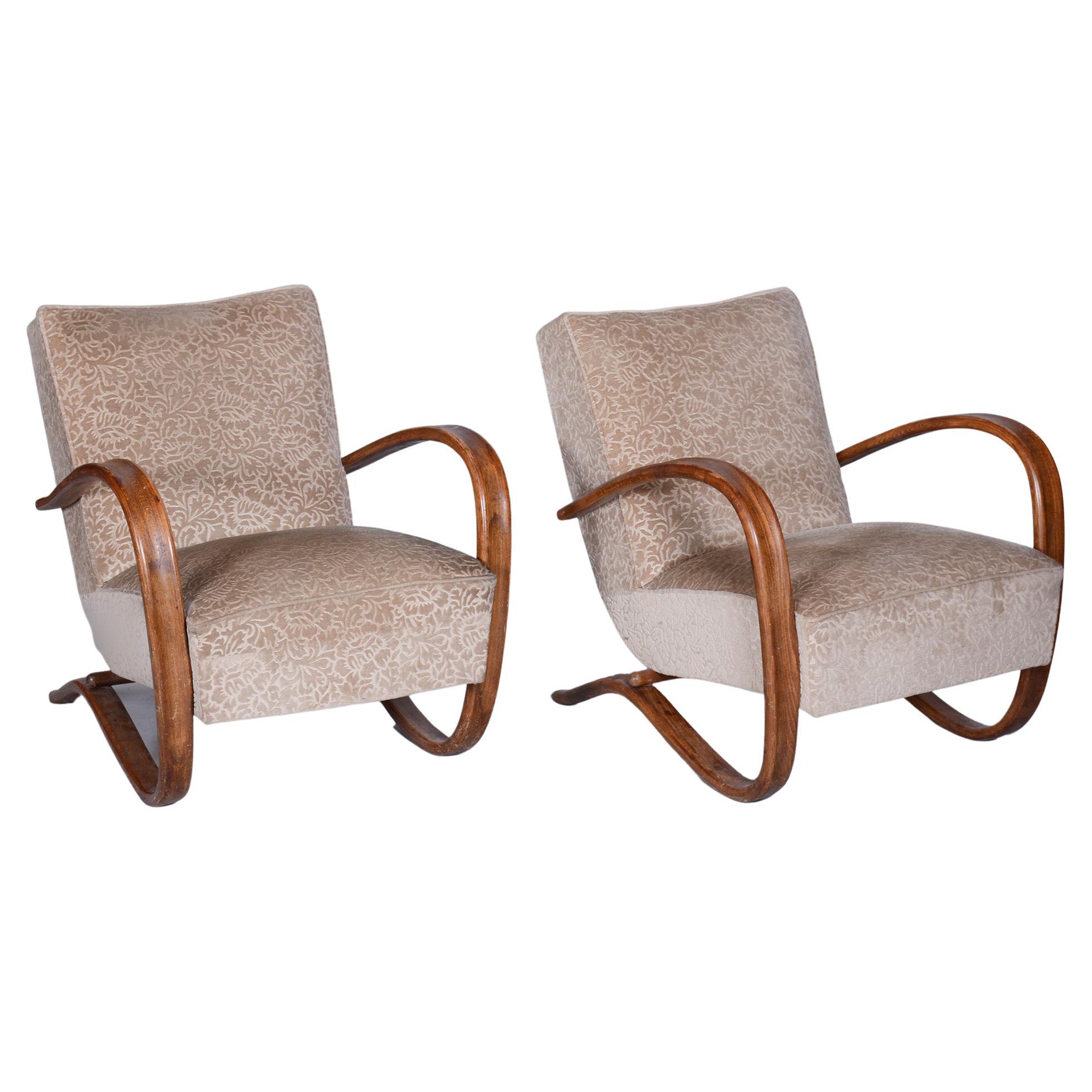 Pair of Beige H-269 Armchairs Designed by Jindrich Halabala for UP Zavody, 1930s