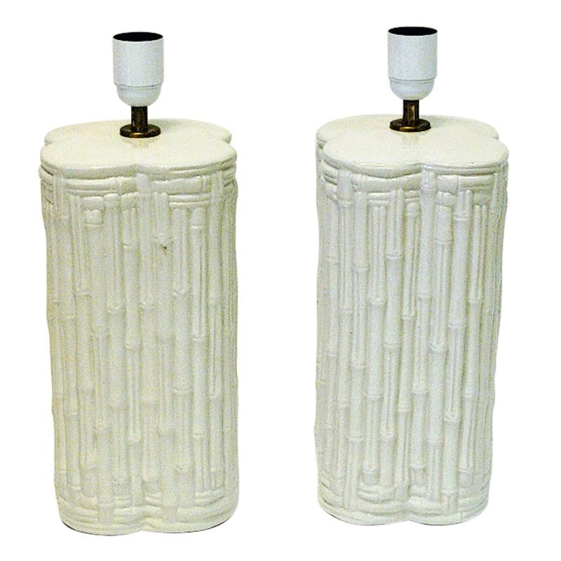 Pair of Beige Italian Ceramic Table Lamps, 1980s