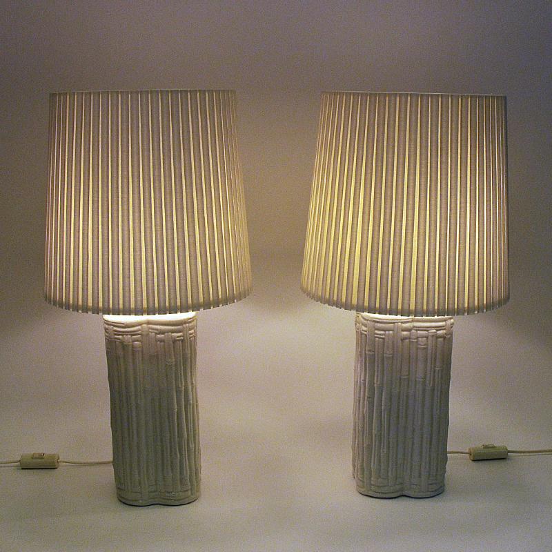 Mid-Century Modern Pair of Beige Italian Ceramic Table Lamps, 1980s