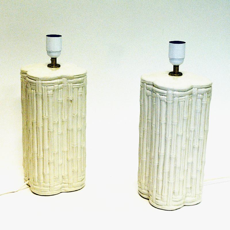 Pair of Beige Italian Ceramic Table Lamps, 1980s In Good Condition In Stockholm, SE