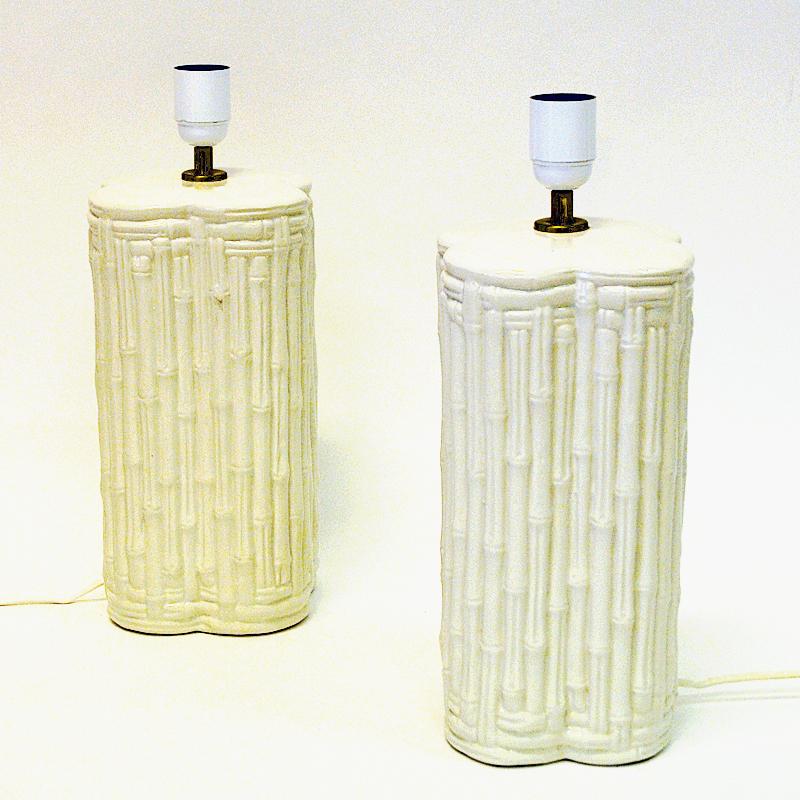 Late 20th Century Pair of Beige Italian Ceramic Table Lamps, 1980s