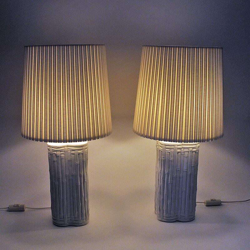 Pair of Beige Italian Ceramic Table Lamps, 1980s 1