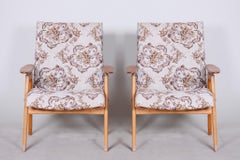 Coppia di poltrone beige del Medioevo, Made in Czechia, anni '50, condizioni originali