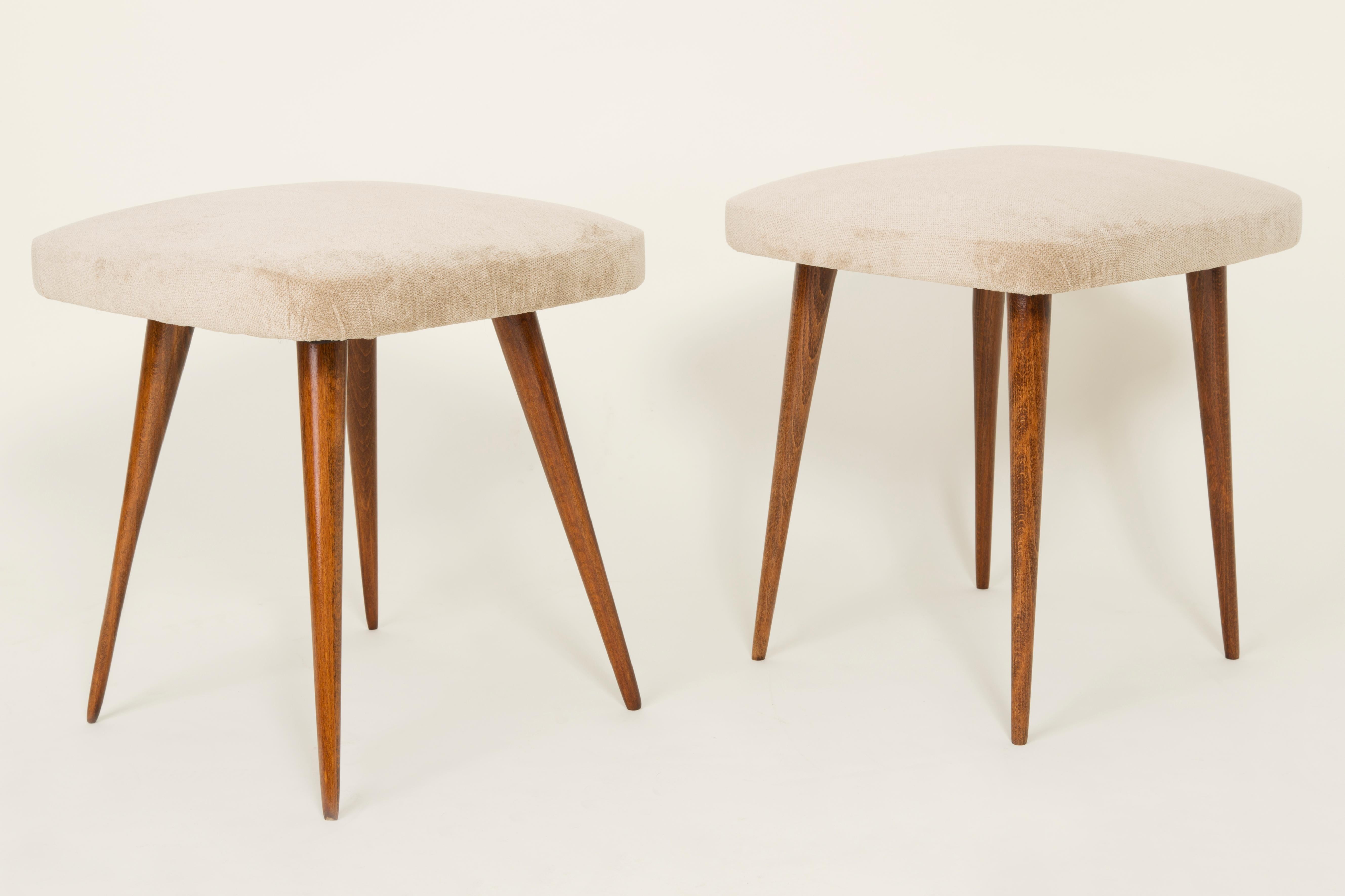 Hand-Crafted Pair of Beige Stools, 1960s