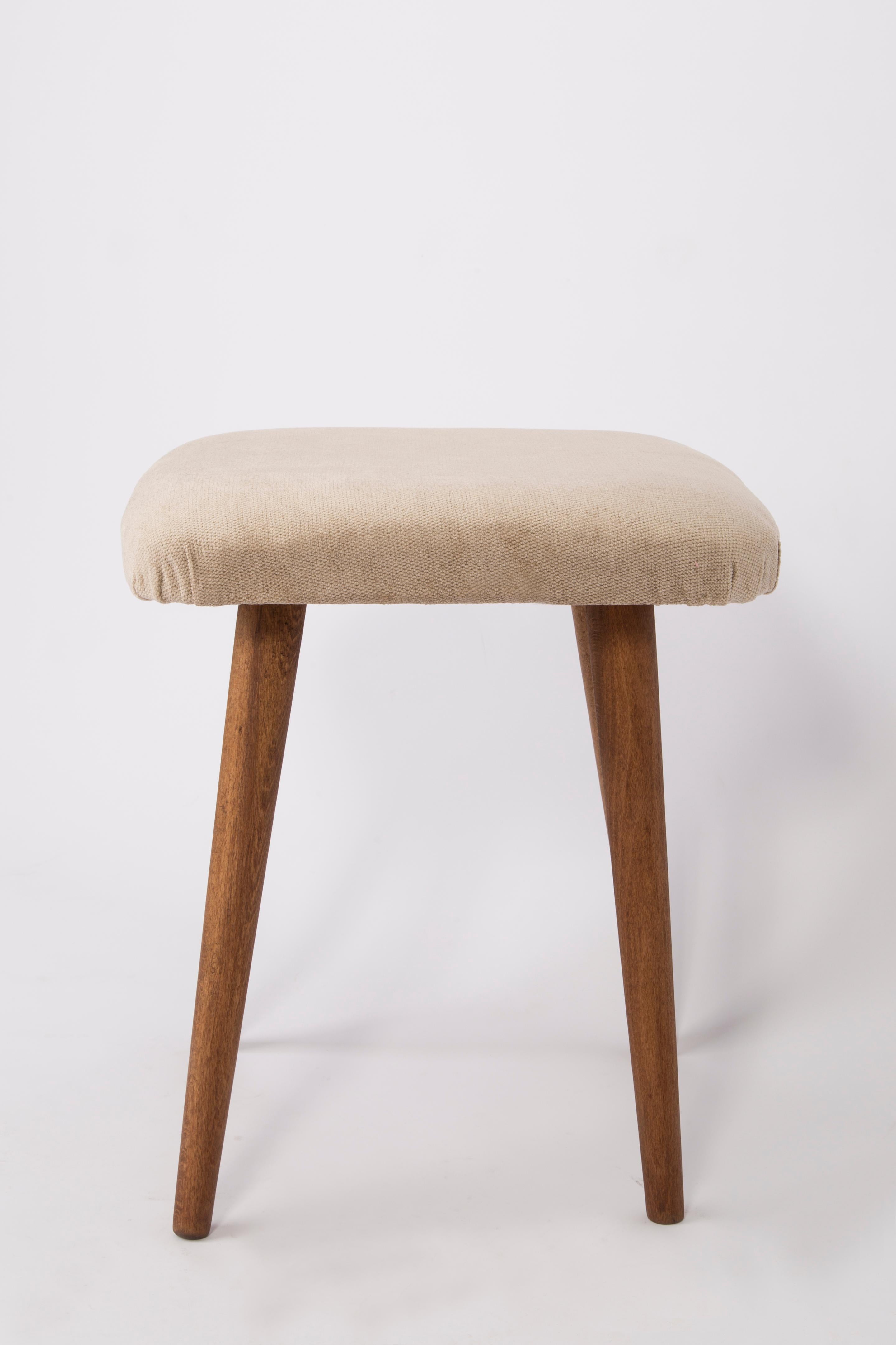 Velvet Pair of Beige Stools, 1960s For Sale