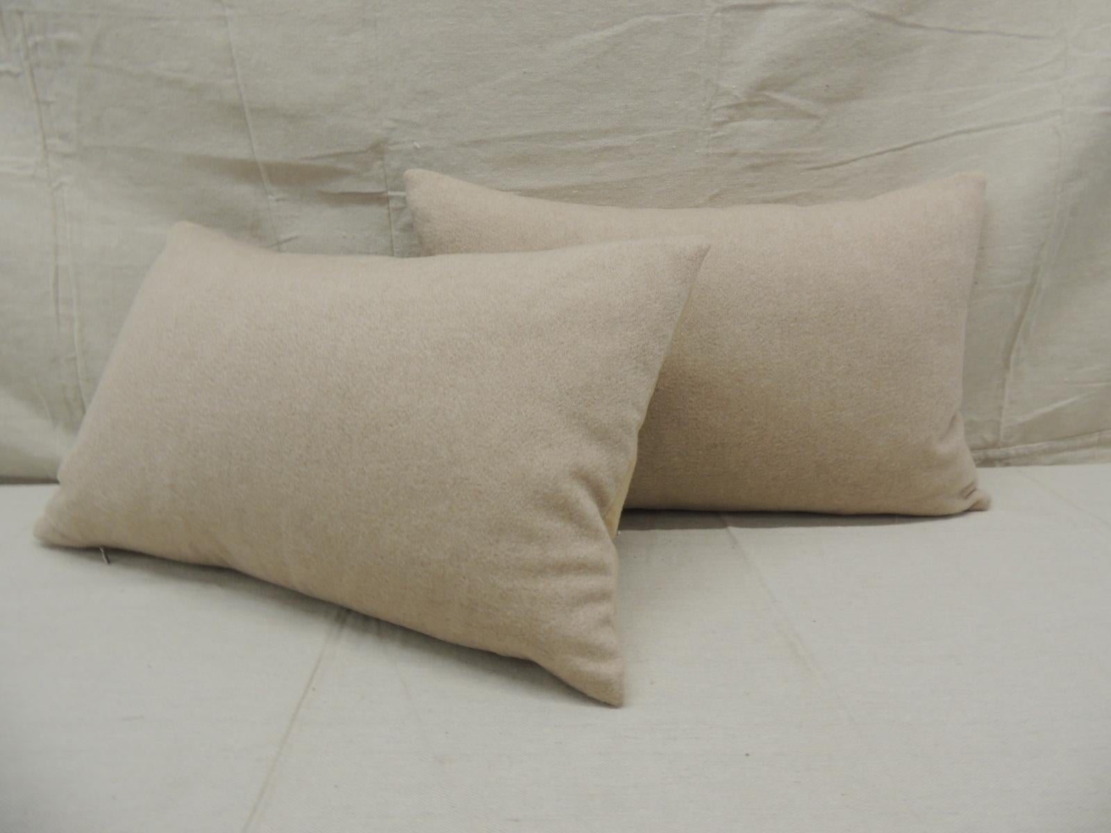 Italian Pair of Beige Tone-on-Tone Loro Piana Cashmere Decorative Lumbar Pillows