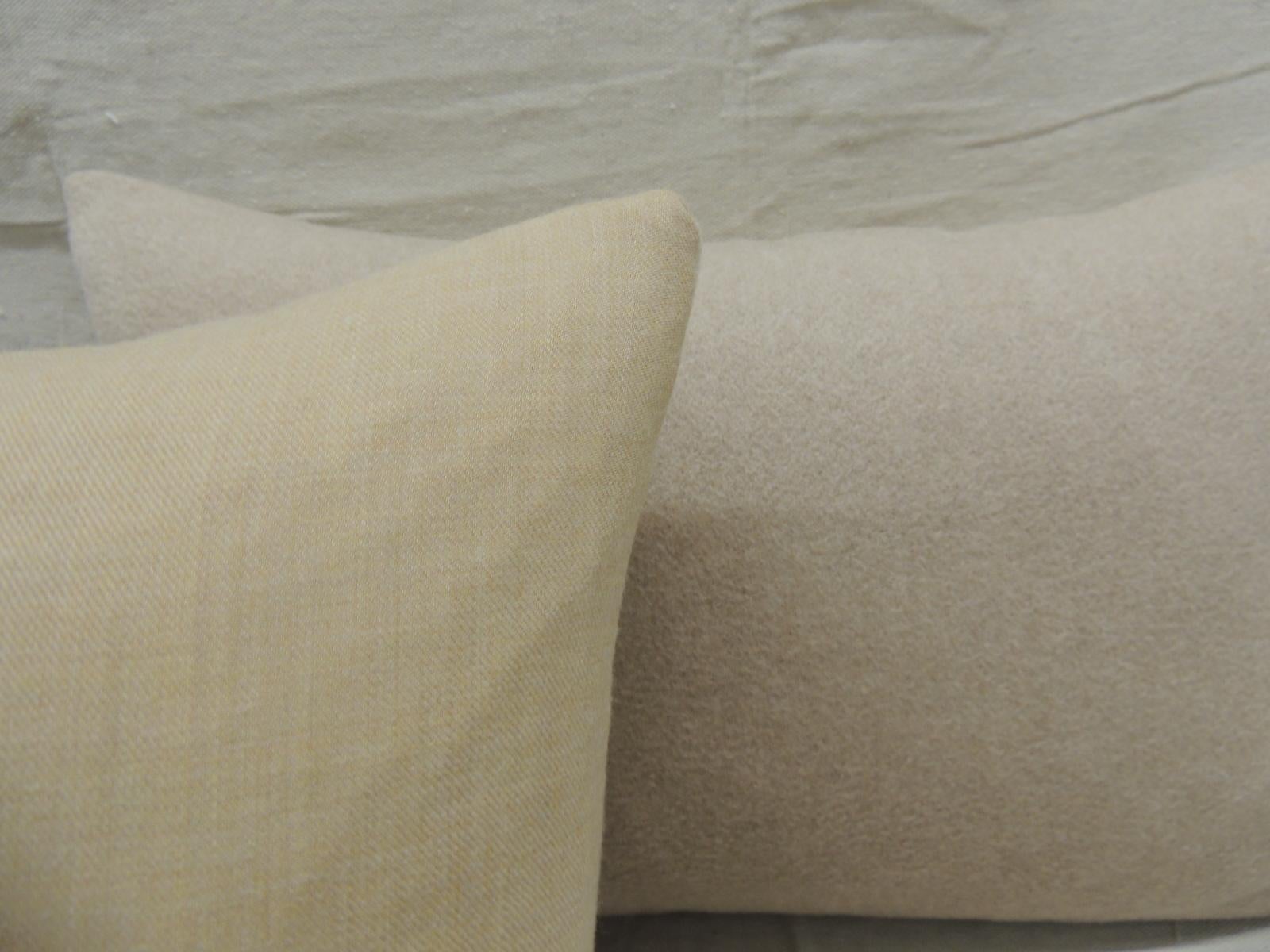 Hand-Crafted Pair of Beige Tone-on-Tone Loro Piana Cashmere Decorative Lumbar Pillows