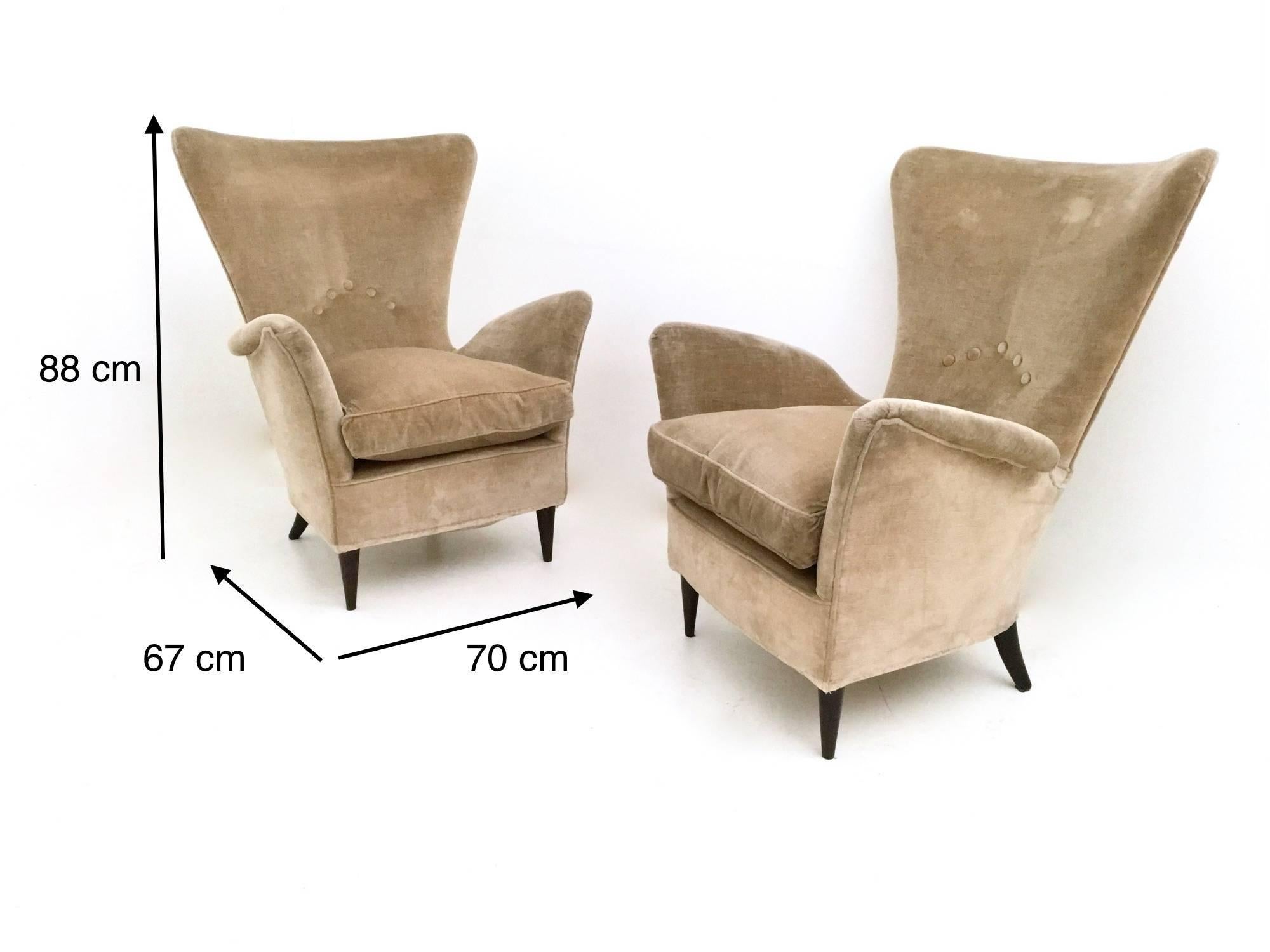 Pair of Beige Velvet Armchairs Ascribable to Gio Ponti for Hotel Bistrol, 1950s 1