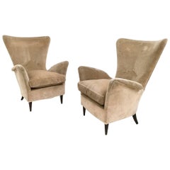 Pair of Beige Velvet Armchairs Ascribable to Gio Ponti for Hotel Bistrol, 1950s