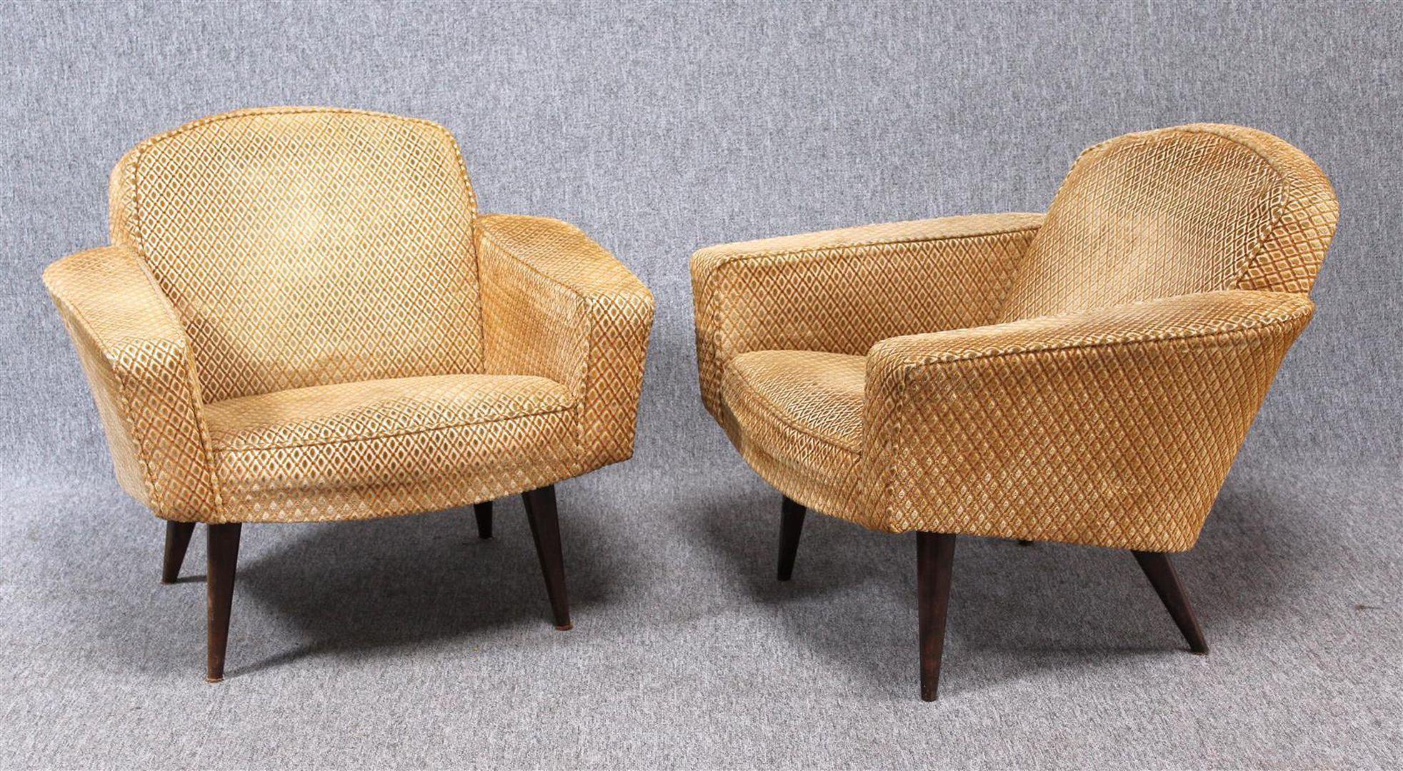 Pair of beige velvet armchairs, circa 1950.