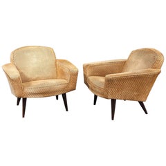 Vintage Pair of Beige Velvet Armchairs, circa 1950