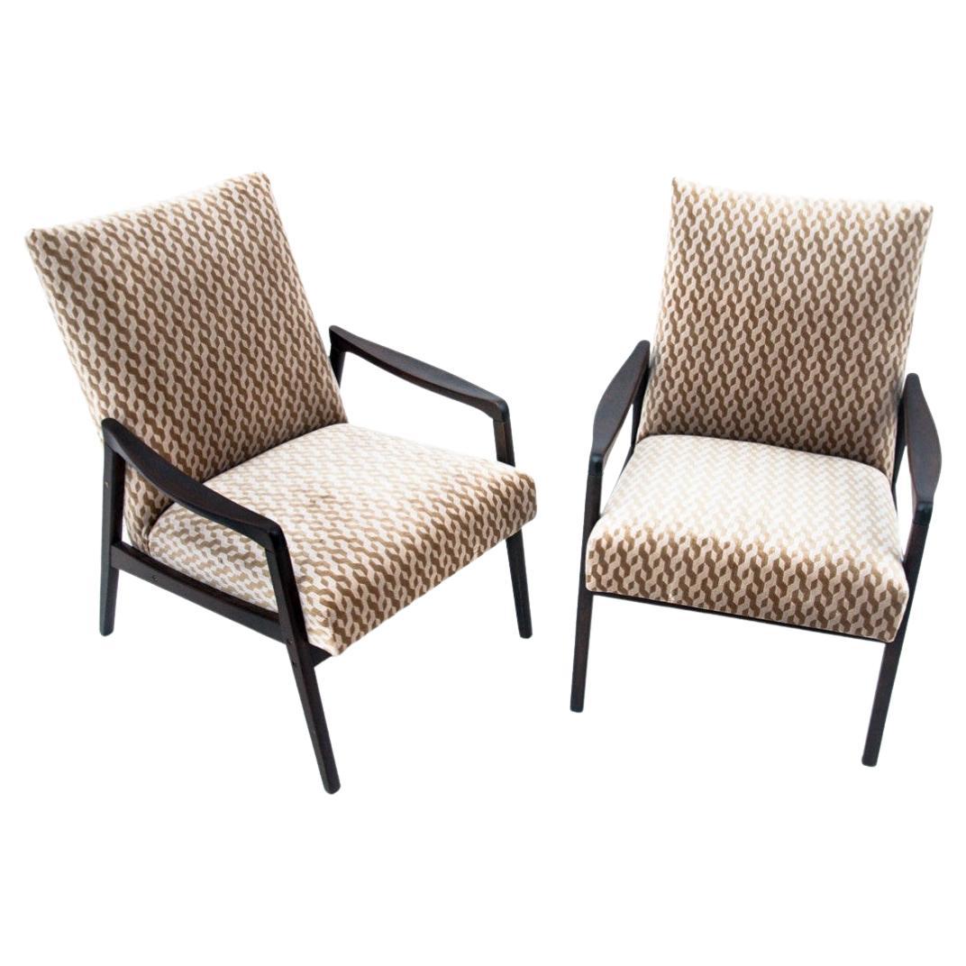 Pair of Beige Vintage Armchairs, Poland, 1960s, After Renovation For Sale