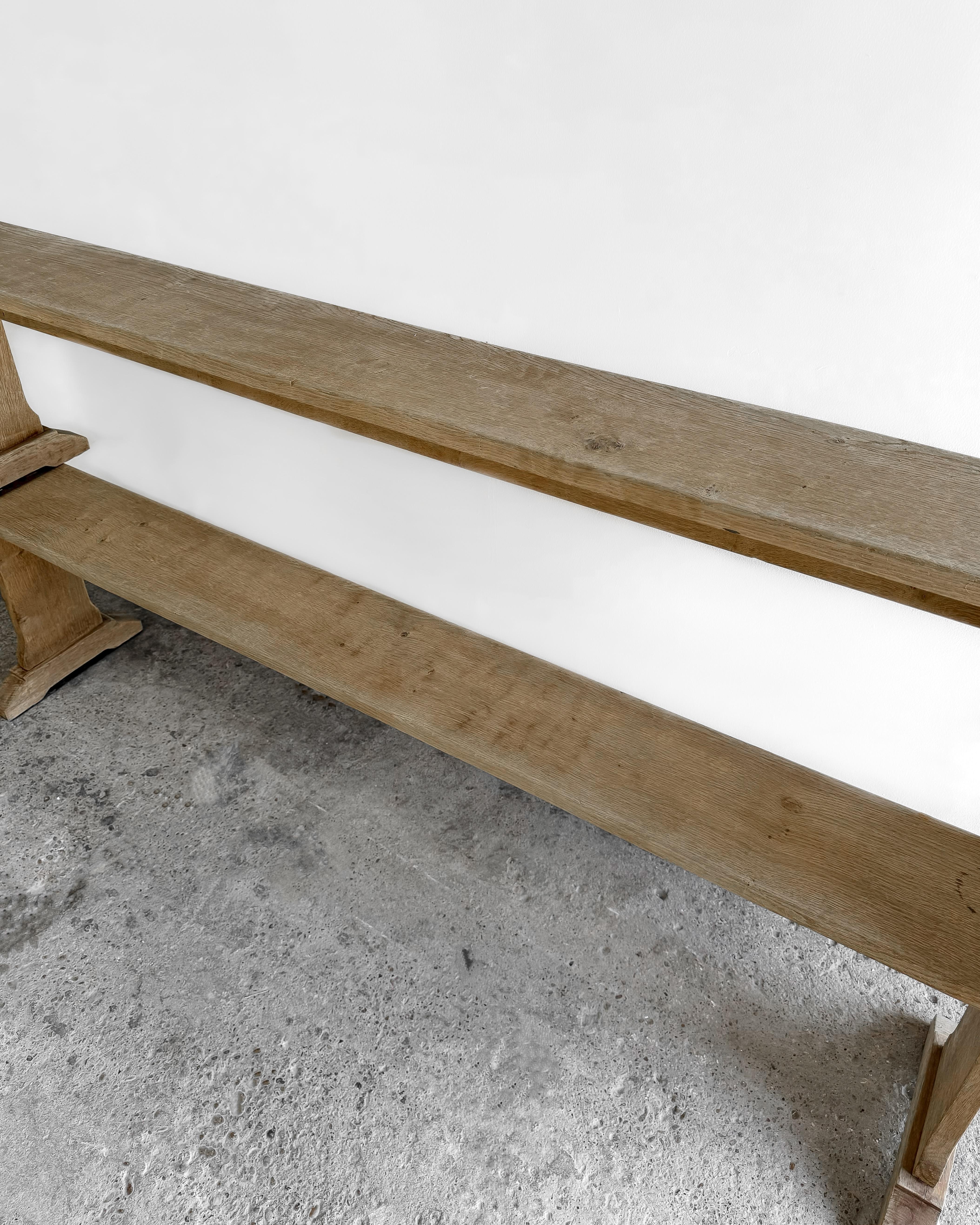 Pair of Belgian 19th Century Washed Oak Footed Benches 7