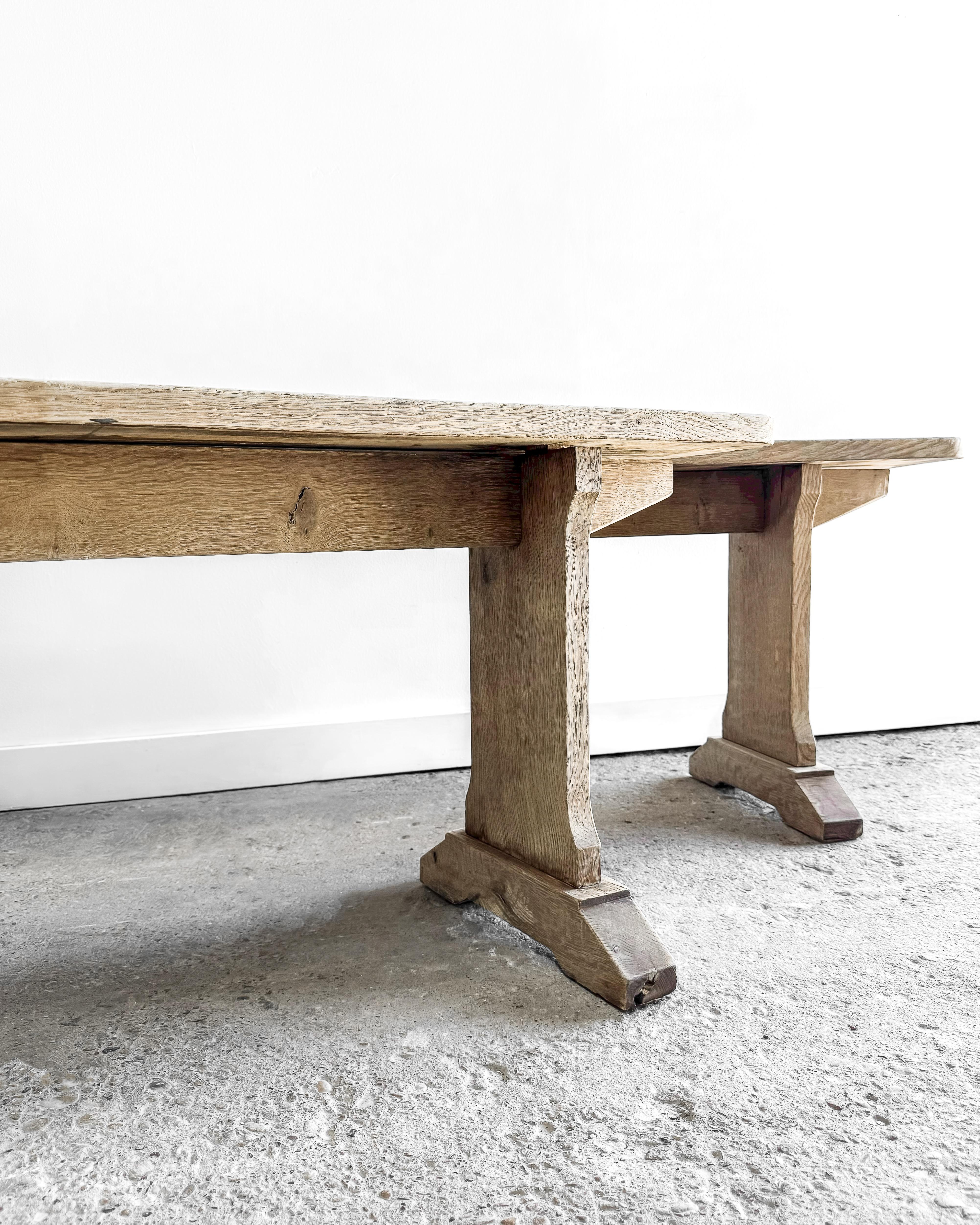 Pair of Belgian 19th Century Washed Oak Footed Benches 9