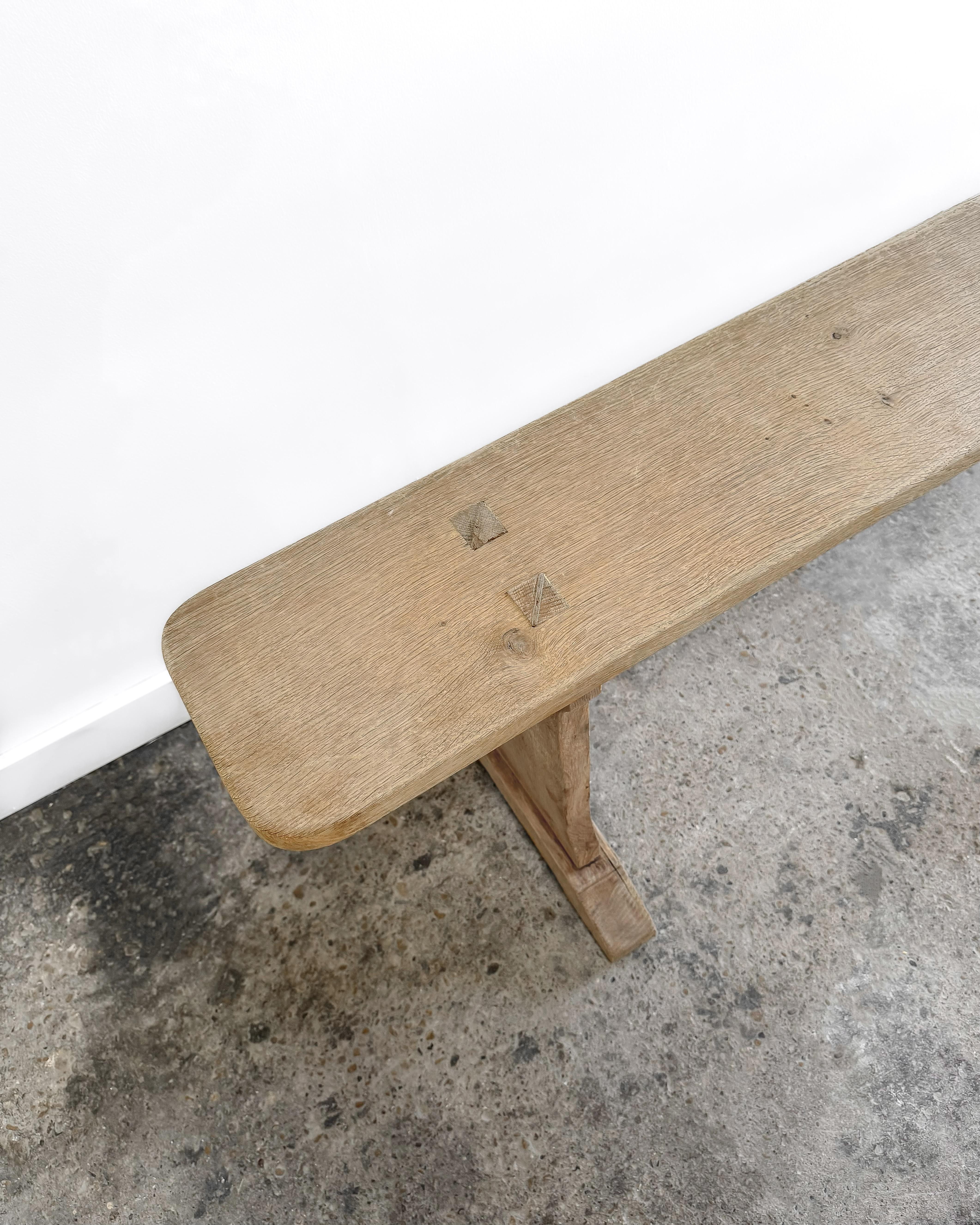 Pair of Belgian 19th Century Washed Oak Footed Benches 11