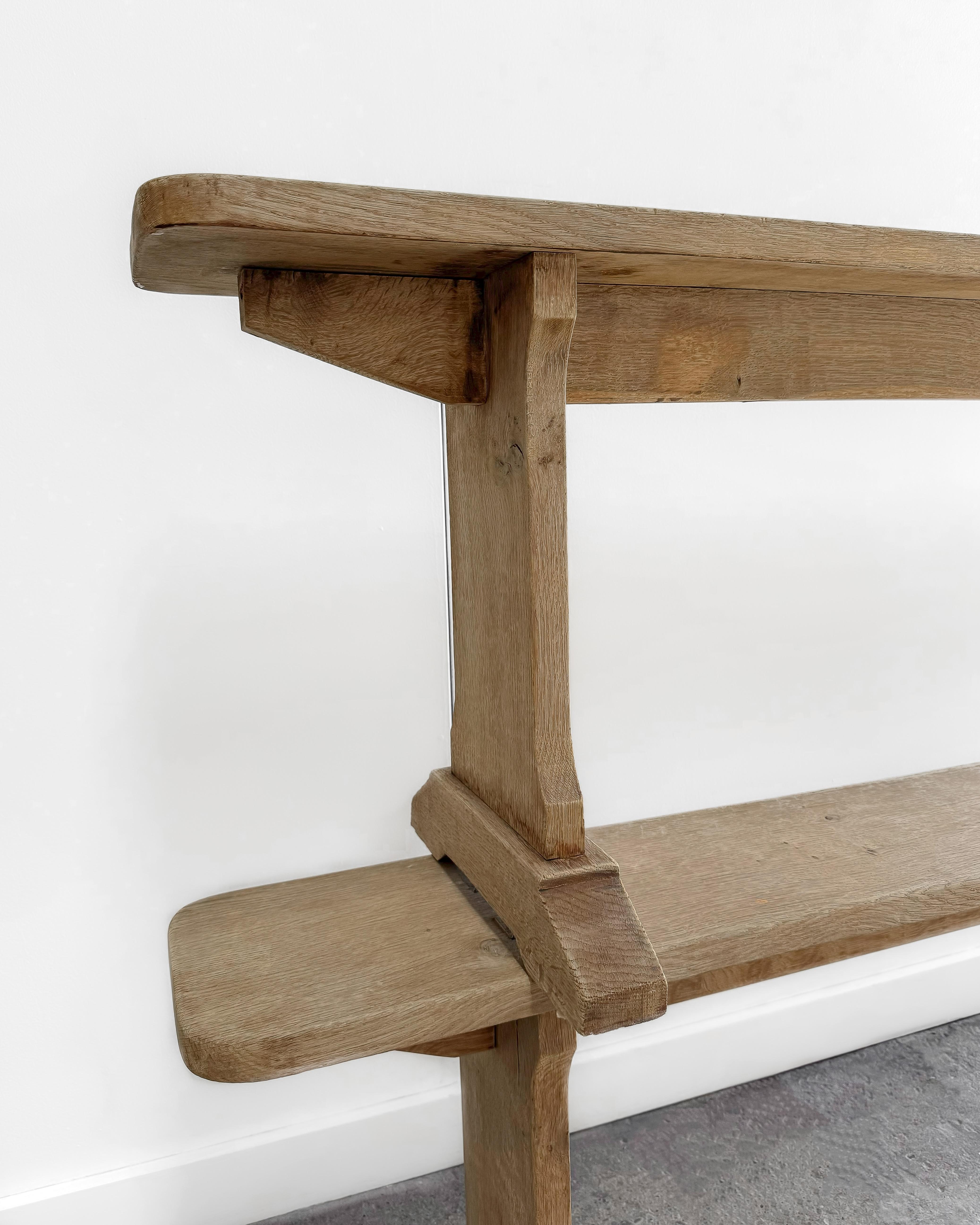 Pair of Belgian 19th Century Washed Oak Footed Benches 1