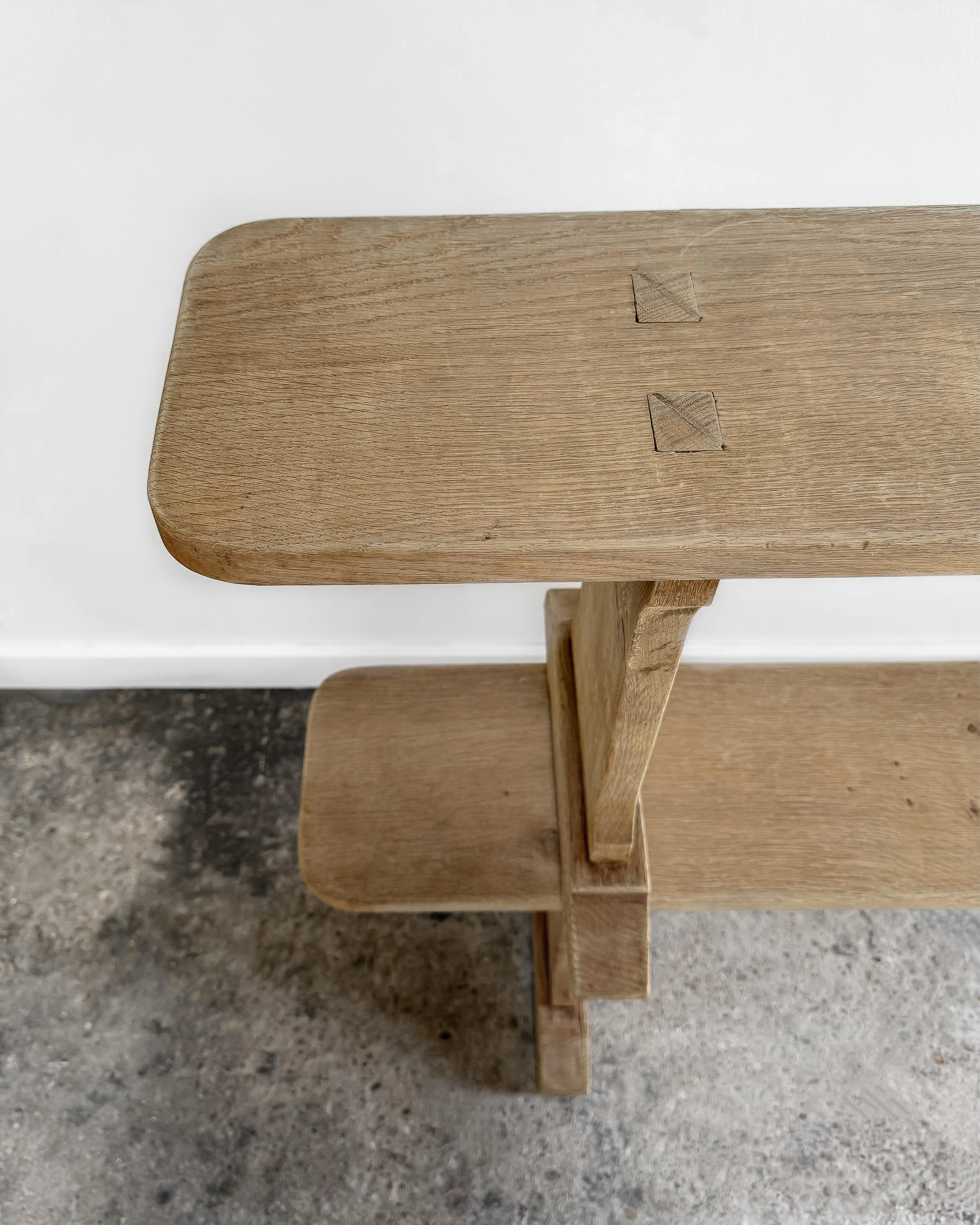 Pair of Belgian 19th Century Washed Oak Footed Benches 2