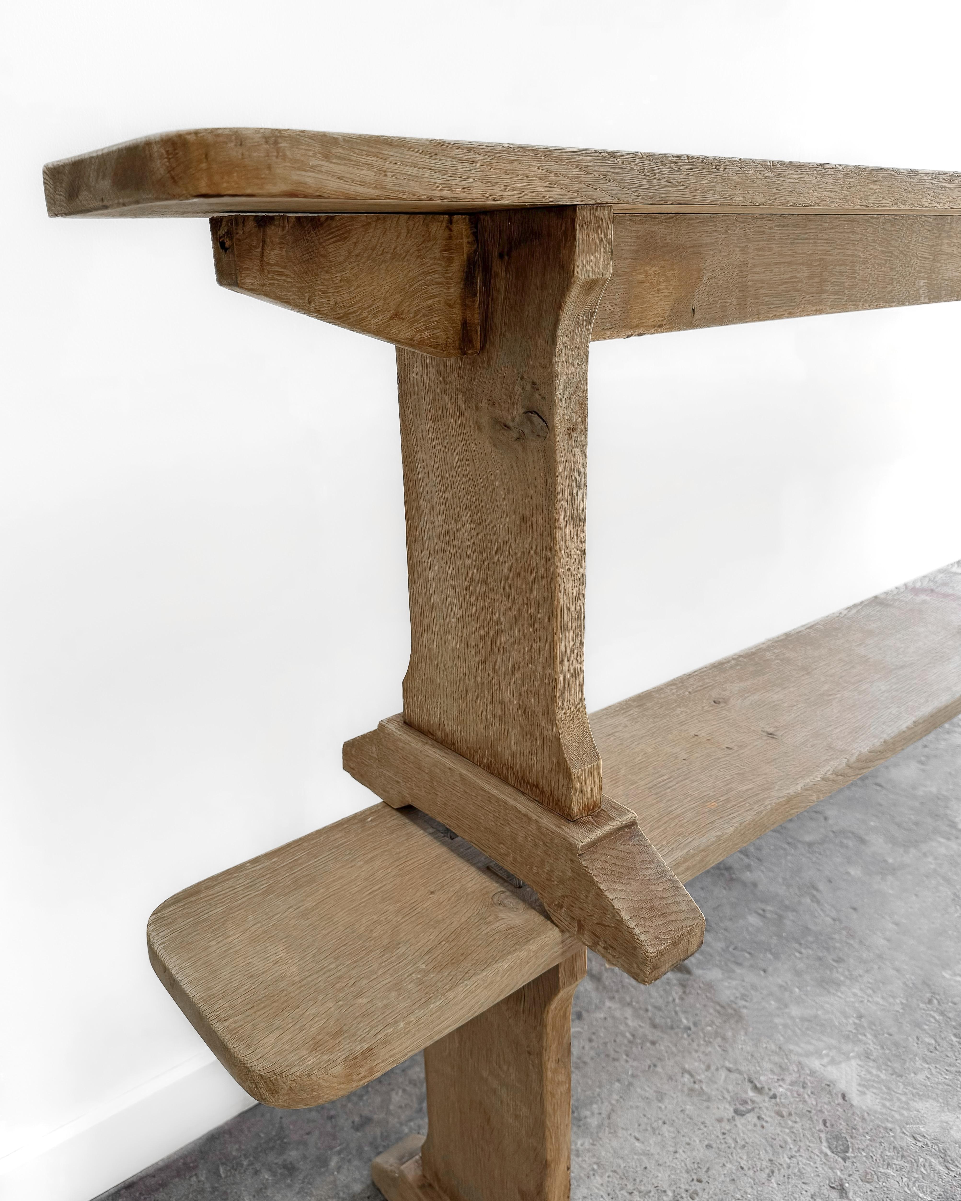 Pair of Belgian 19th Century Washed Oak Footed Benches 3