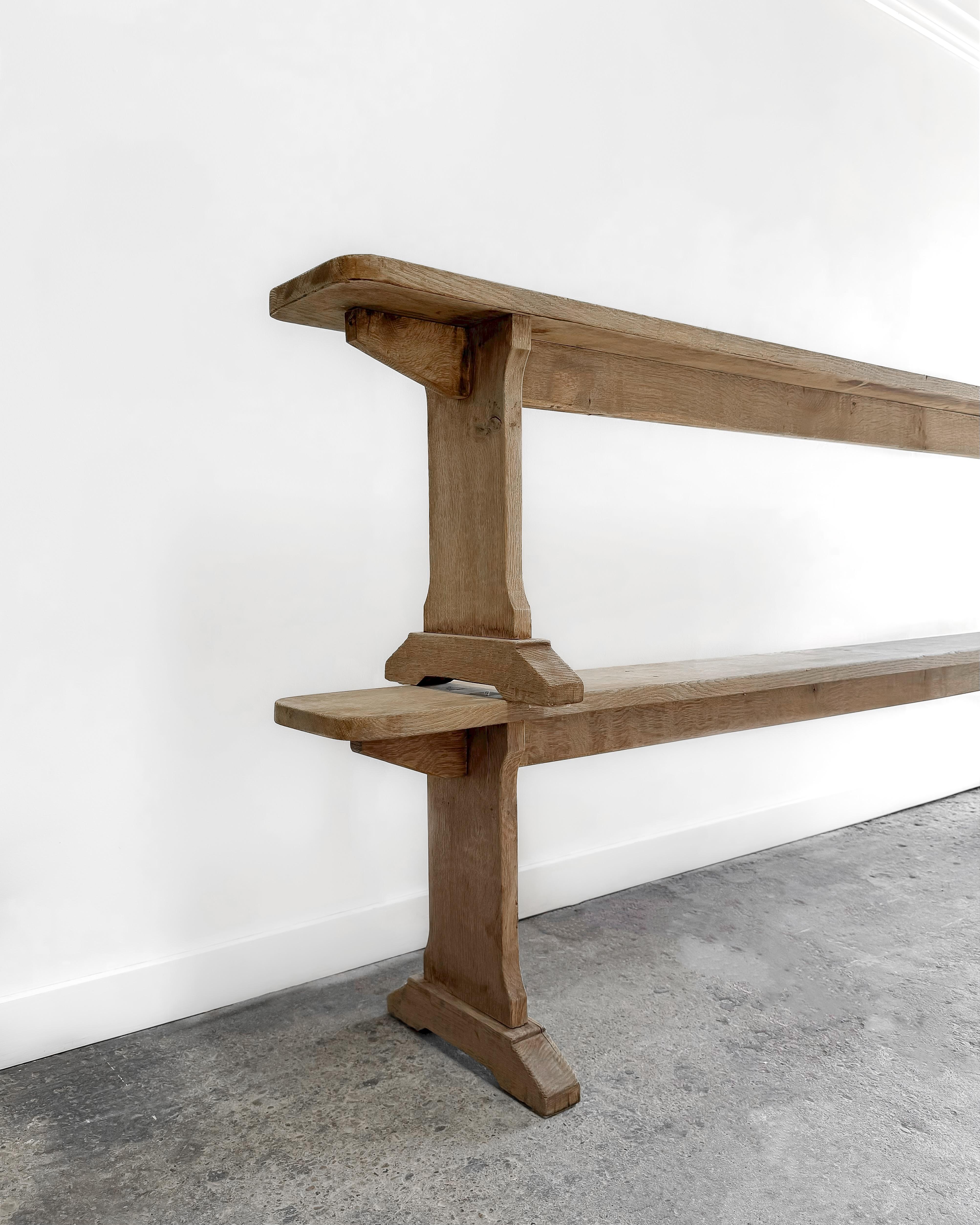 Pair of Belgian 19th Century Washed Oak Footed Benches 4