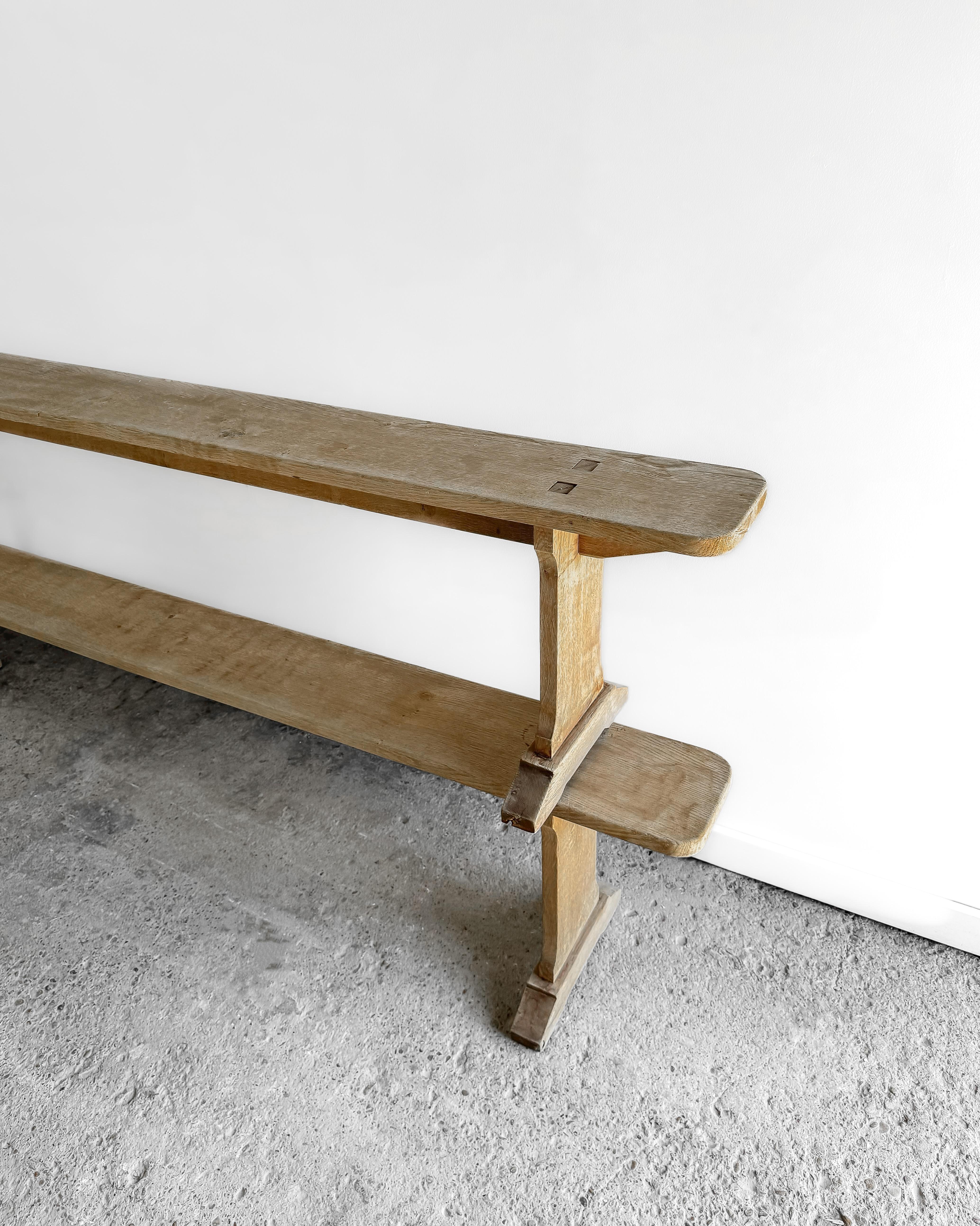 Pair of Belgian 19th Century Washed Oak Footed Benches 6