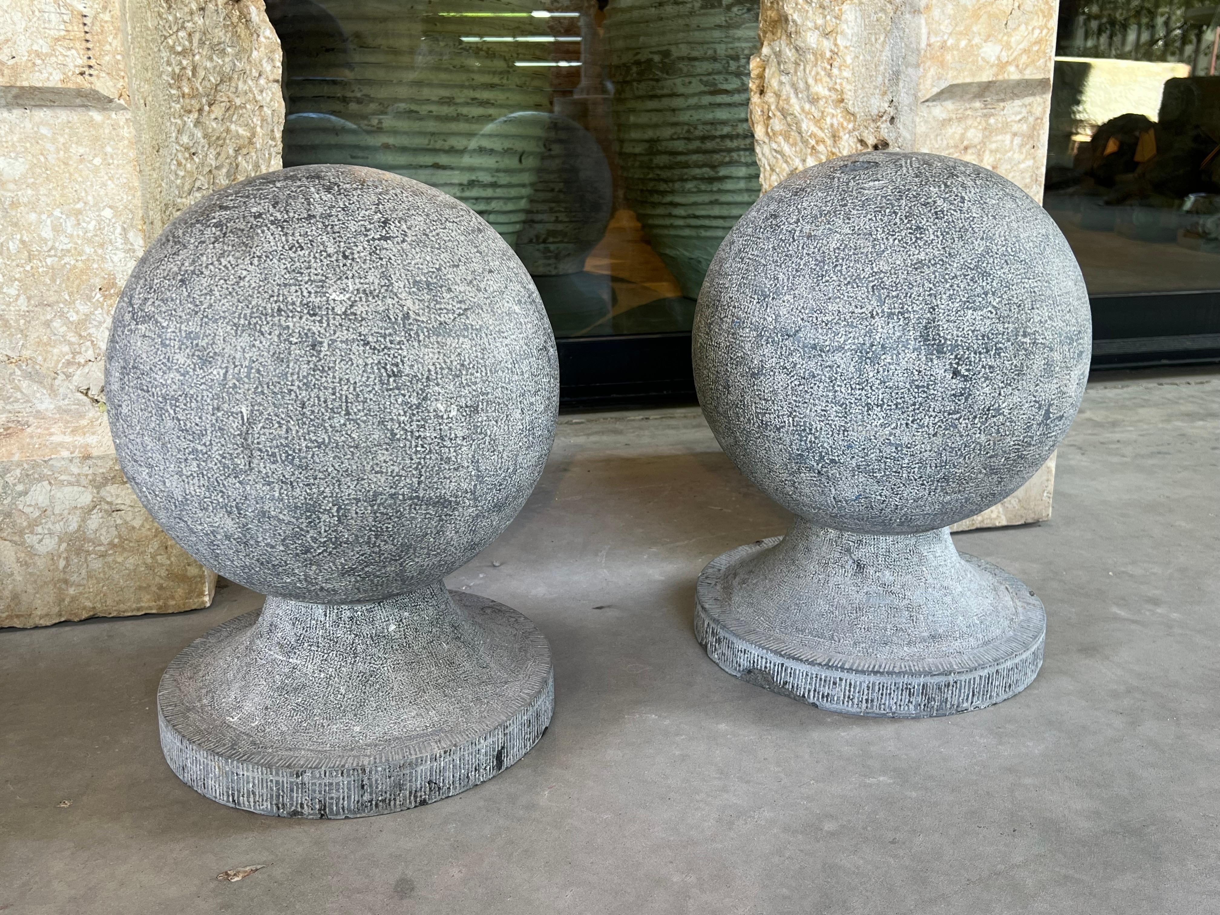 Pair of Belgian Bluestone Ball Finials, Early 1900s For Sale 7